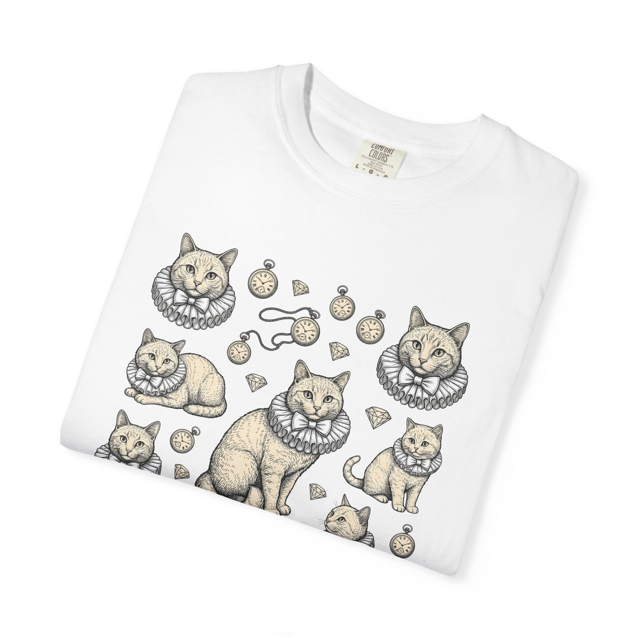 Noble Cat Shirt Cat Wildlife Gift Women Rustic Tee Kitty T-Shirt Cat Fan Feline Tshirt Animal Graphic Outline Pocket Timepiece Tshirt