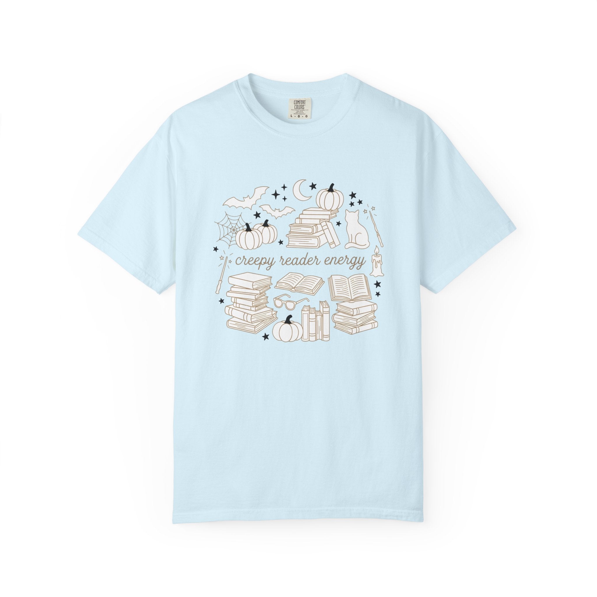 Creepy Book Pile Shirt Halloween Reader Gift Women Sketch Tee Book Stack T-Shirt Horror Fan Drawing Illustration Retro Jack-O-Lantern Tshirt