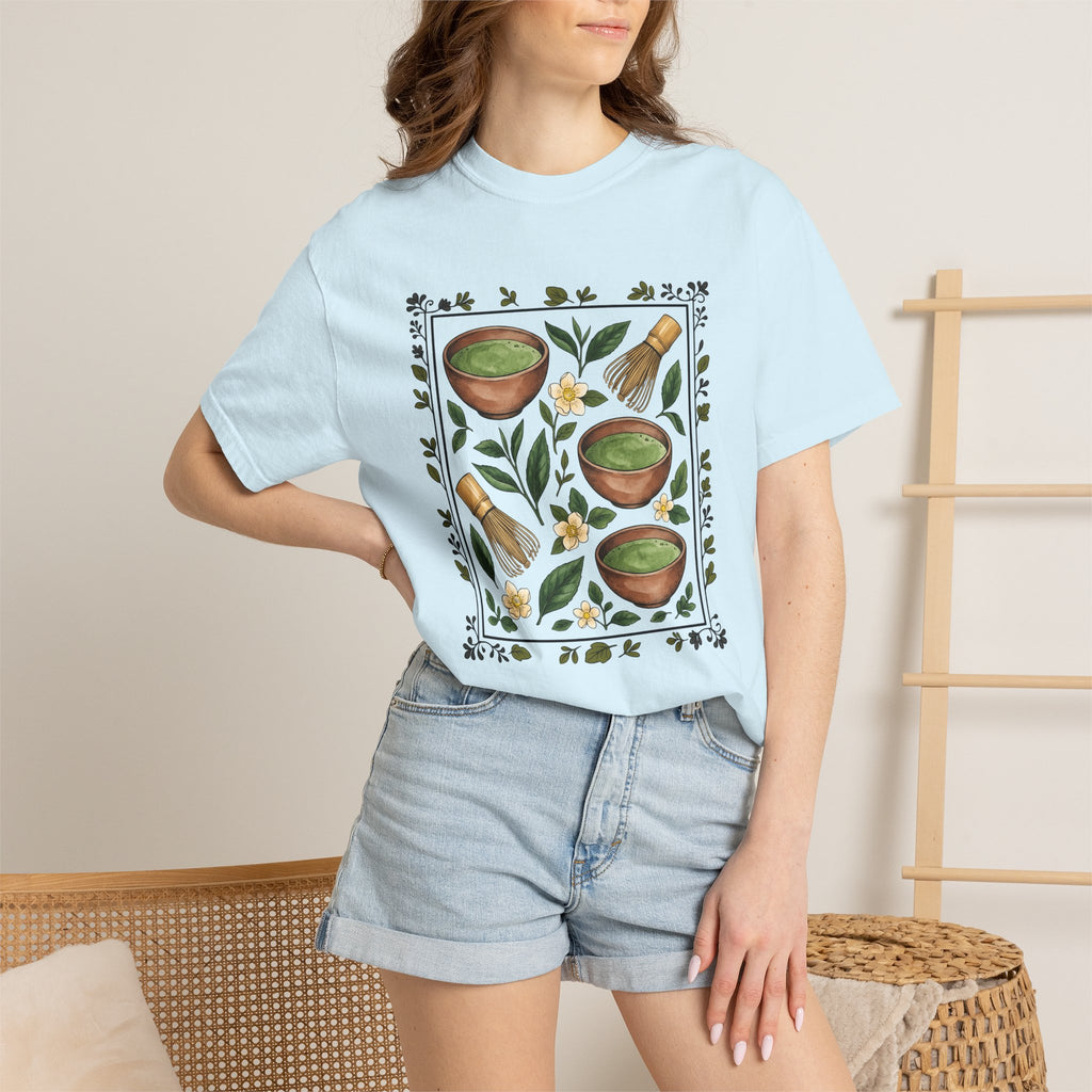 Green Tea Bowls Shirt Drinks Cuisine Gift Women Floral Tee Tea Bowls T-Shirt Beverage Fan Tea Tshirt Food Graphic Retro Bamboo Whisk Tshirt
