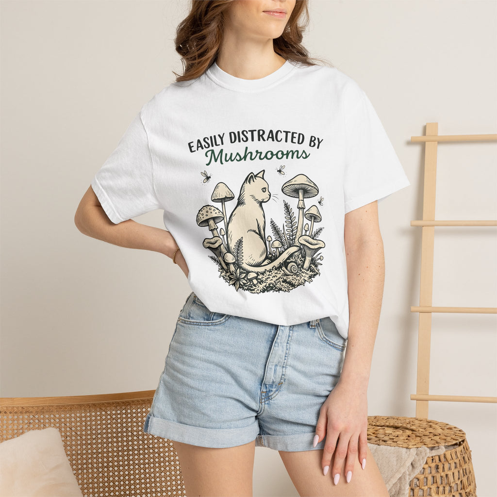 Feline Mushrooms Shirt Cat Environment Gift Women Cartoon Tee Fungal T-Shirt Cat Fan Funnies Tshirt Eco Graphic Classic Mollusk Tshirt
