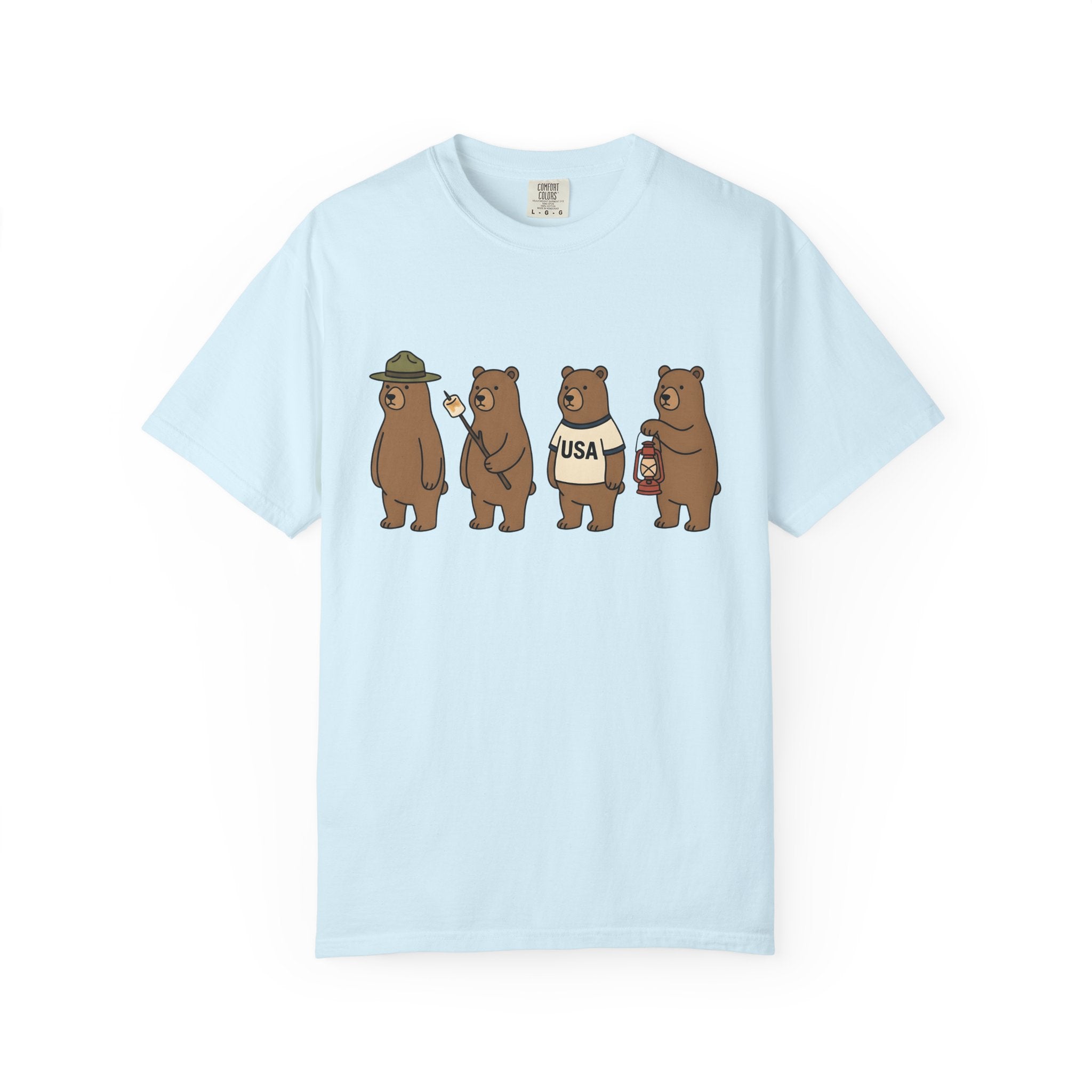 Camping Bears Shirt America Camping Gift Women Cartoon Tee Bear T-Shirt American Fan Cartoon Tshirt Outdoor Graphic Camping Illustration