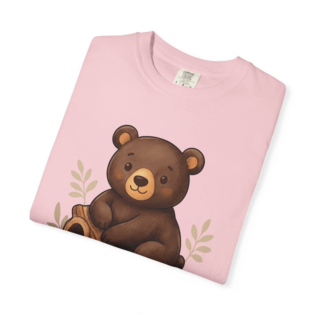 Bear Cub Shirt Animals Woodland Gift Women Cute Tee Cub T-Shirt Wildlife Fan Cartoon Tshirt Forest Graphic Hand Drawn Tree Stump Tshirt