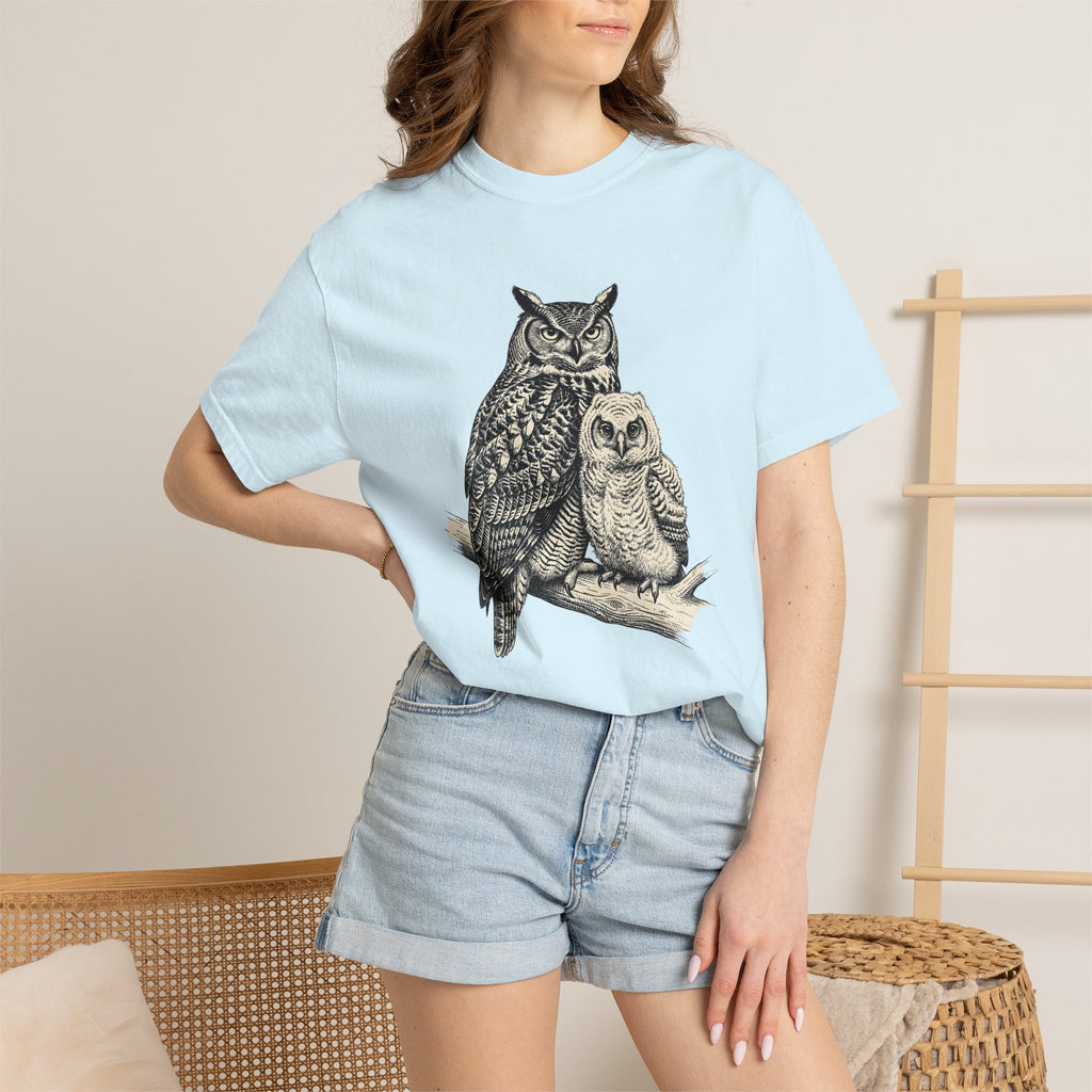 Owl Twosome Shirt Animals Ecosystem Gift Women Old Fashioned Tee Owls T-Shirt Wildlife Fan Vintage Tshirt Environment Graphic Line Art Perch