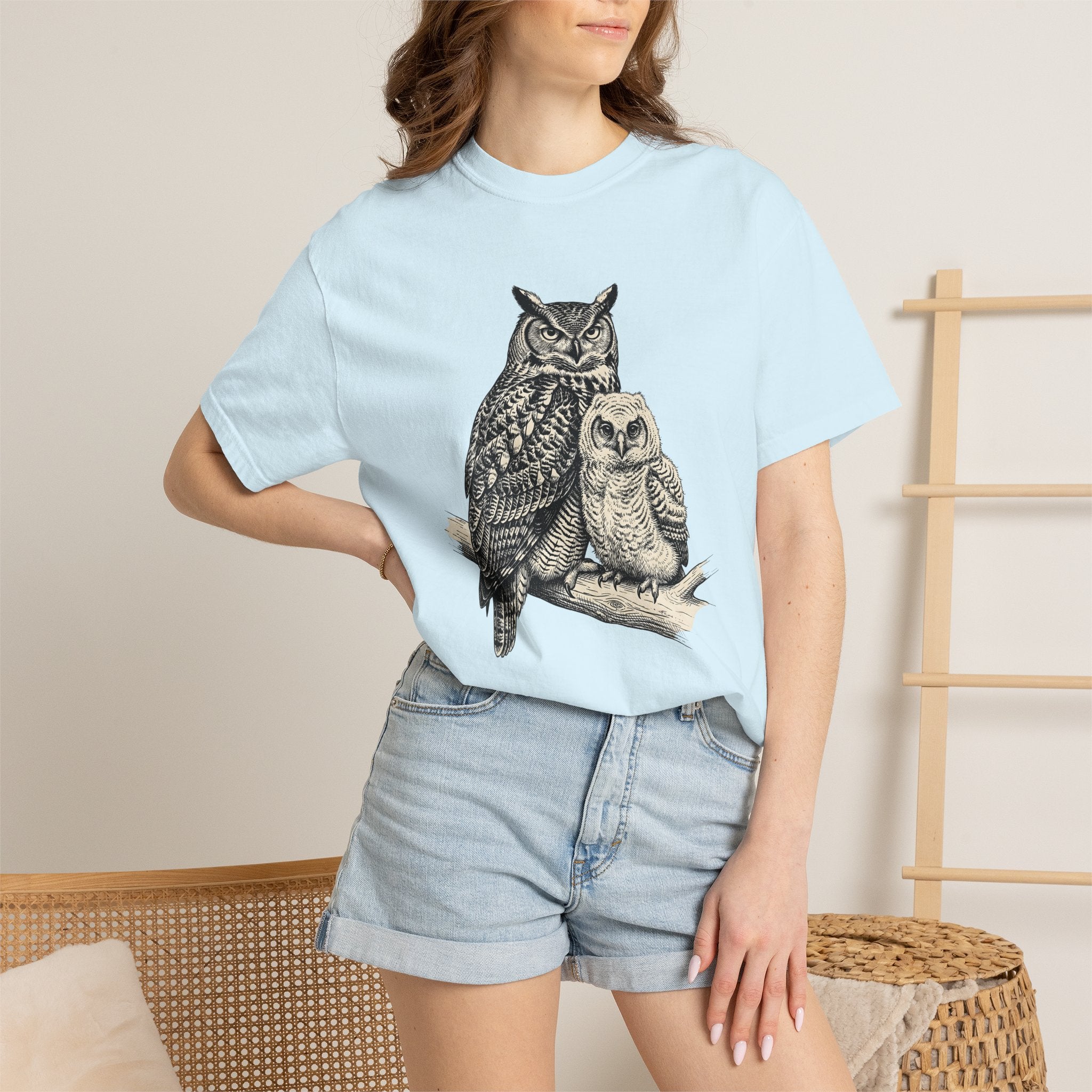 Owl Twosome Shirt Animals Ecosystem Gift Women Old Fashioned Tee Owls T-Shirt Wildlife Fan Vintage Tshirt Environment Graphic Line Art Perch