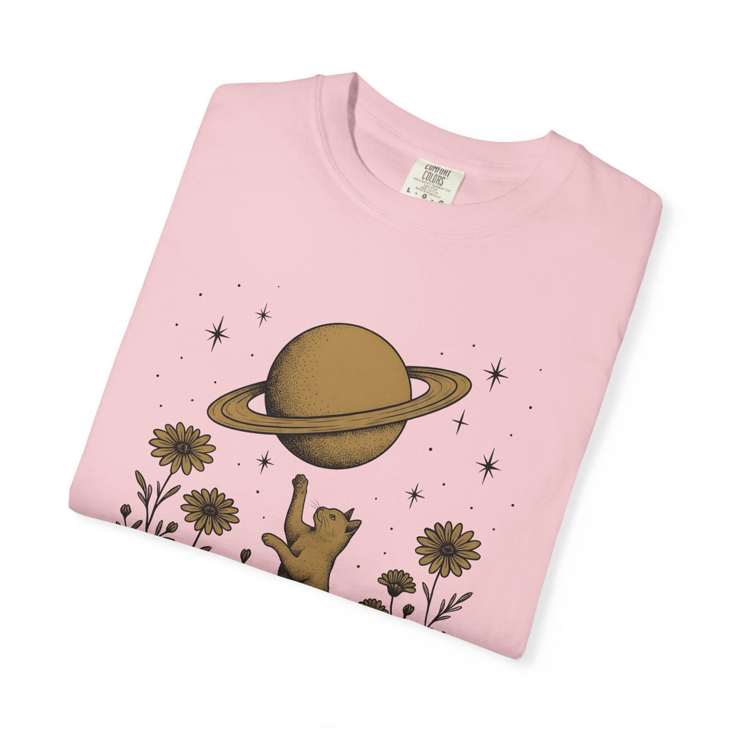 Kitten Galaxy Shirt Cat Astrology Gift Women Hippie Tee Galaxy T-Shirt Cat Fan Cosmic Tshirt Zodiac Graphic Retro Blossoms Tshirt