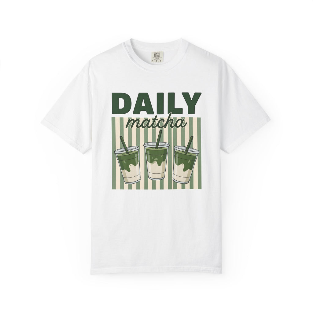 Matcha Drink Cups Shirt Drinks Foodie Gift Women Cartoon Tee Green Tea T-Shirt Beverage Fan Toon Tshirt Food Graphic Retro Striped