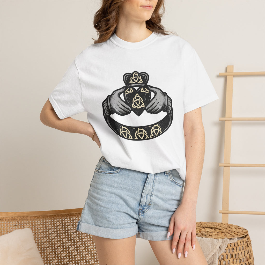 Claddagh Accessory Shirt St Patrick's Day Heritage Gift Women Sketch Tee Claddagh T-Shirt St Patrick's Day Enthusiast Drawing Illustration