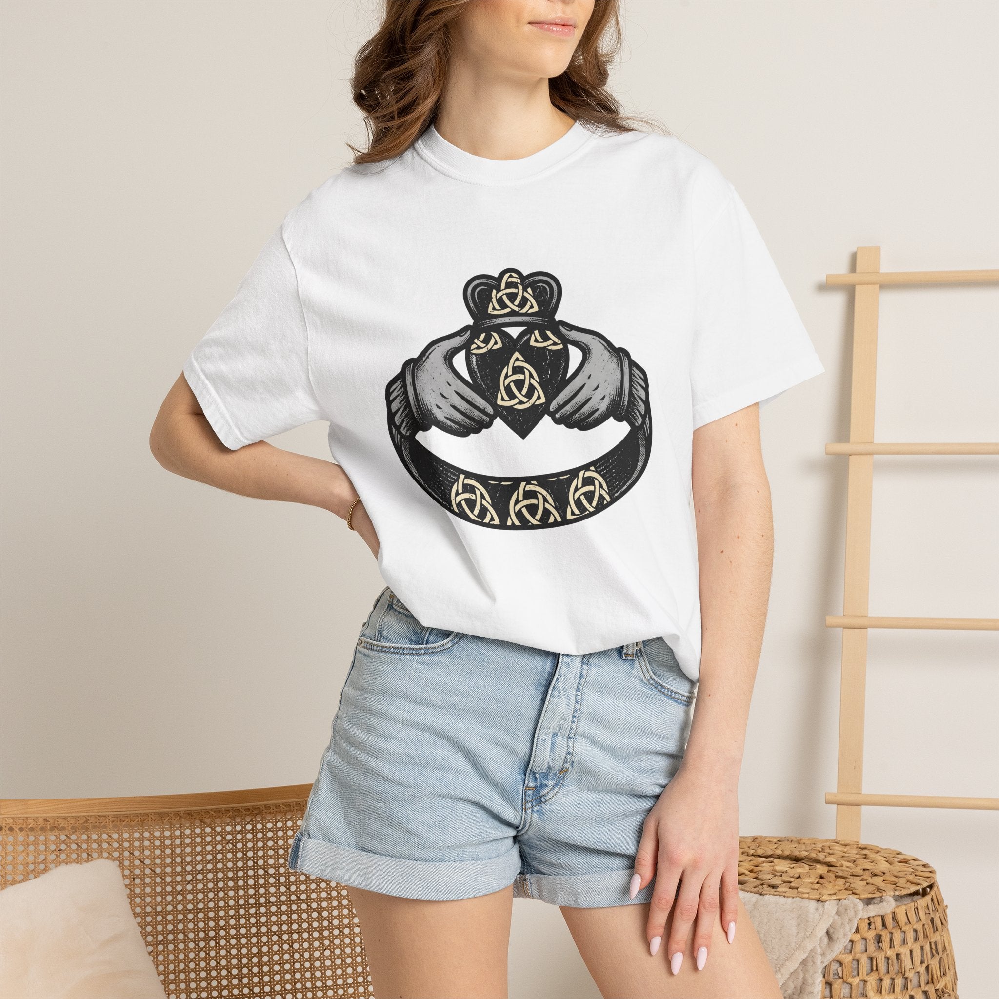 Claddagh Accessory Shirt St Patrick's Day Heritage Gift Women Sketch Tee Claddagh T-Shirt St Patrick's Day Enthusiast Drawing Illustration