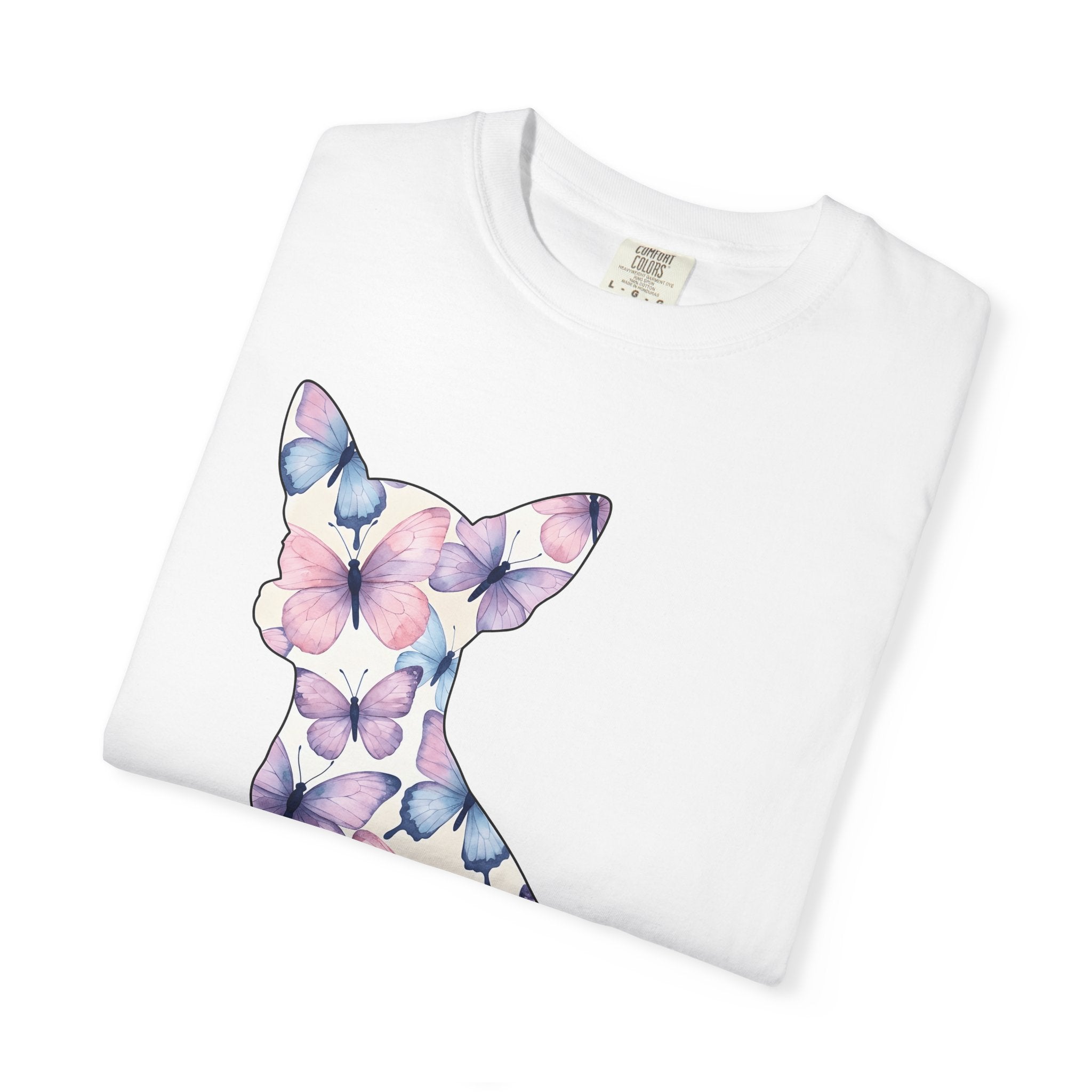 Chihuahua Butterfly Design Shirt Dog Fauna Gift Women Illustration Tee Puppy T-Shirt Dog Fan Illustrated Tshirt Wildlife Graphic Clean