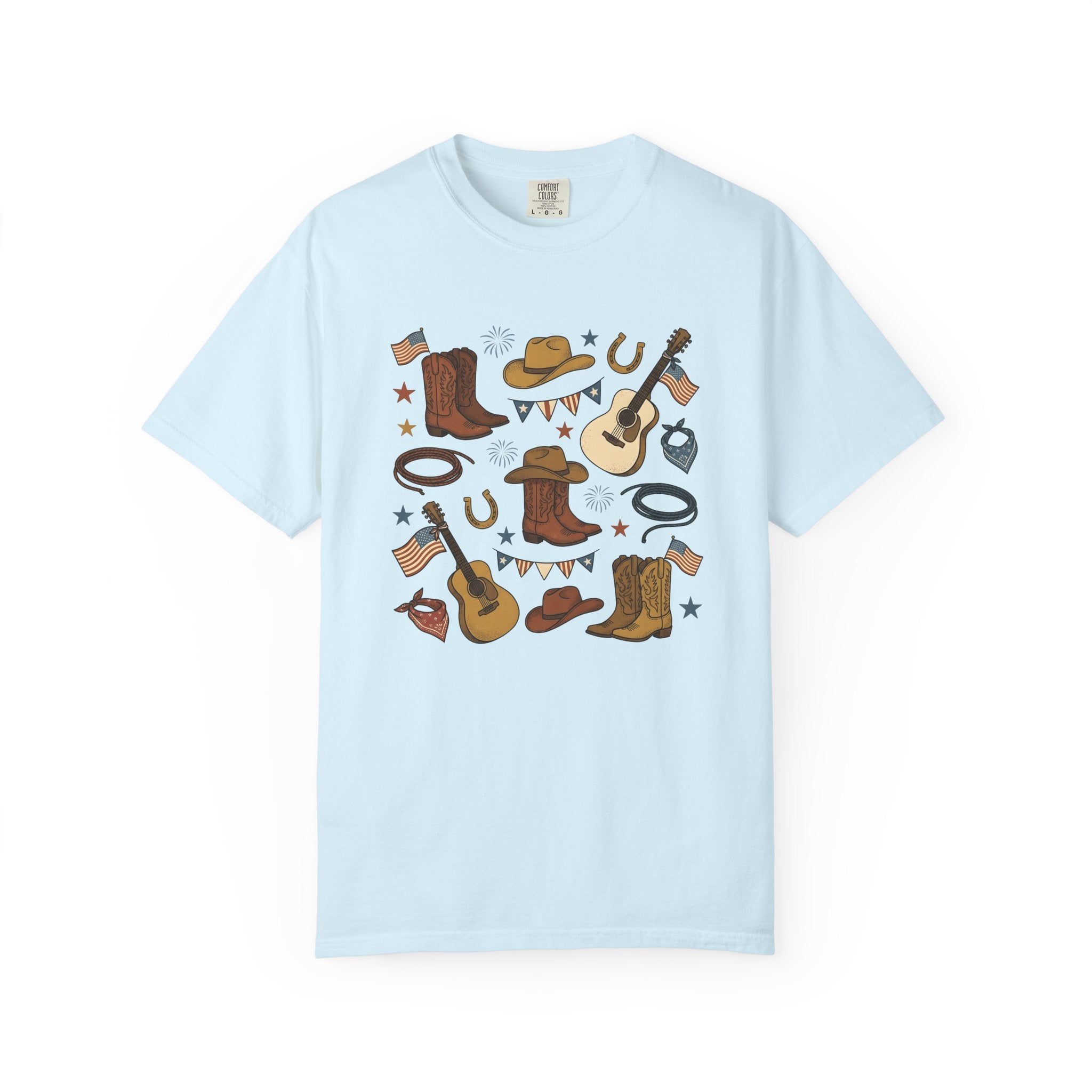 Cowboy Western Shirt America Cowboy Gift Women Antique Tee Rodeo T-Shirt American Fan Western Tshirt Cowboy Graphic Doodle Flag Design