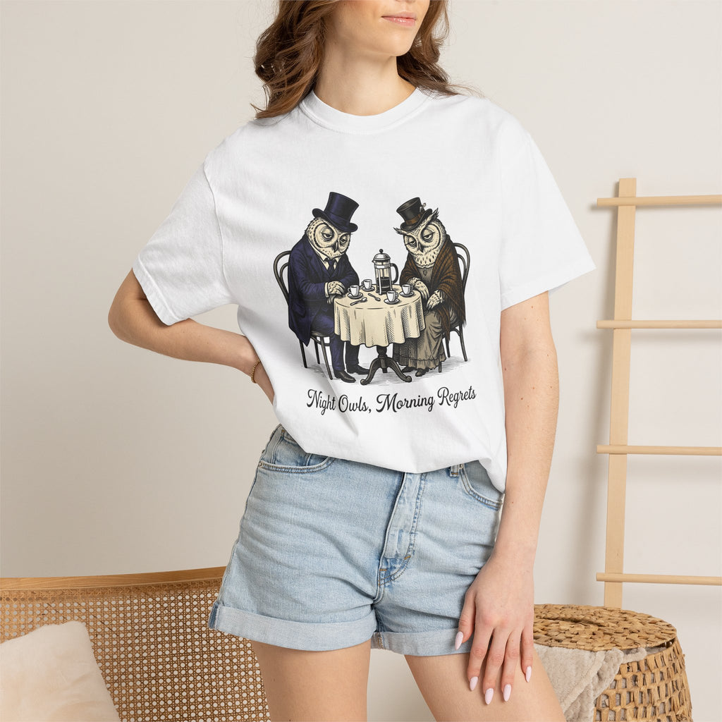Owl Tea Gathering Shirt Coffee Wildlife Gift Women Retro Tee Owl Party T-Shirt Coffee Fan Animal Graphic Tshirt Sketch Teapot Tshirt