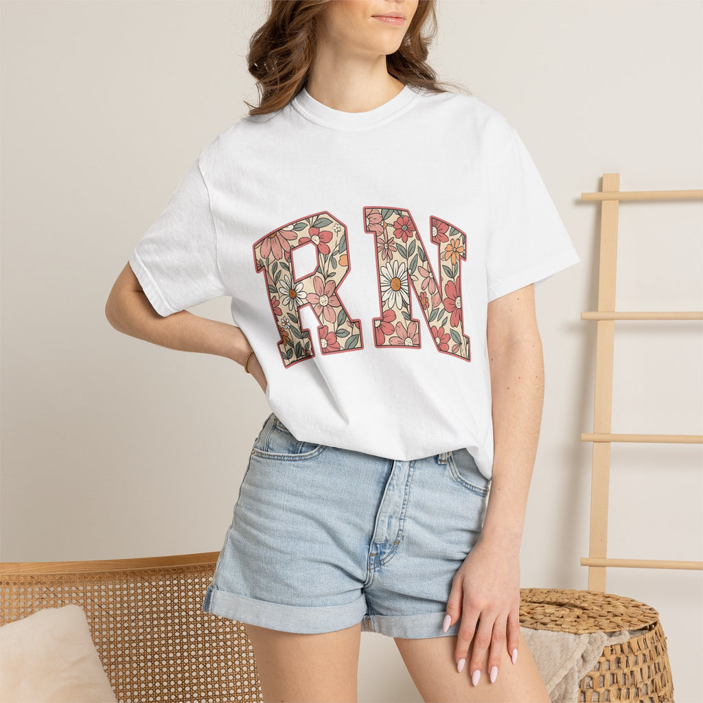 Floral Varsity Letters Shirt Nurses Floral Gift Women Boho Tee Letterman T-Shirt Nurse Enthusiast Hippie Tshirt Floral Graphic Retro Daisies