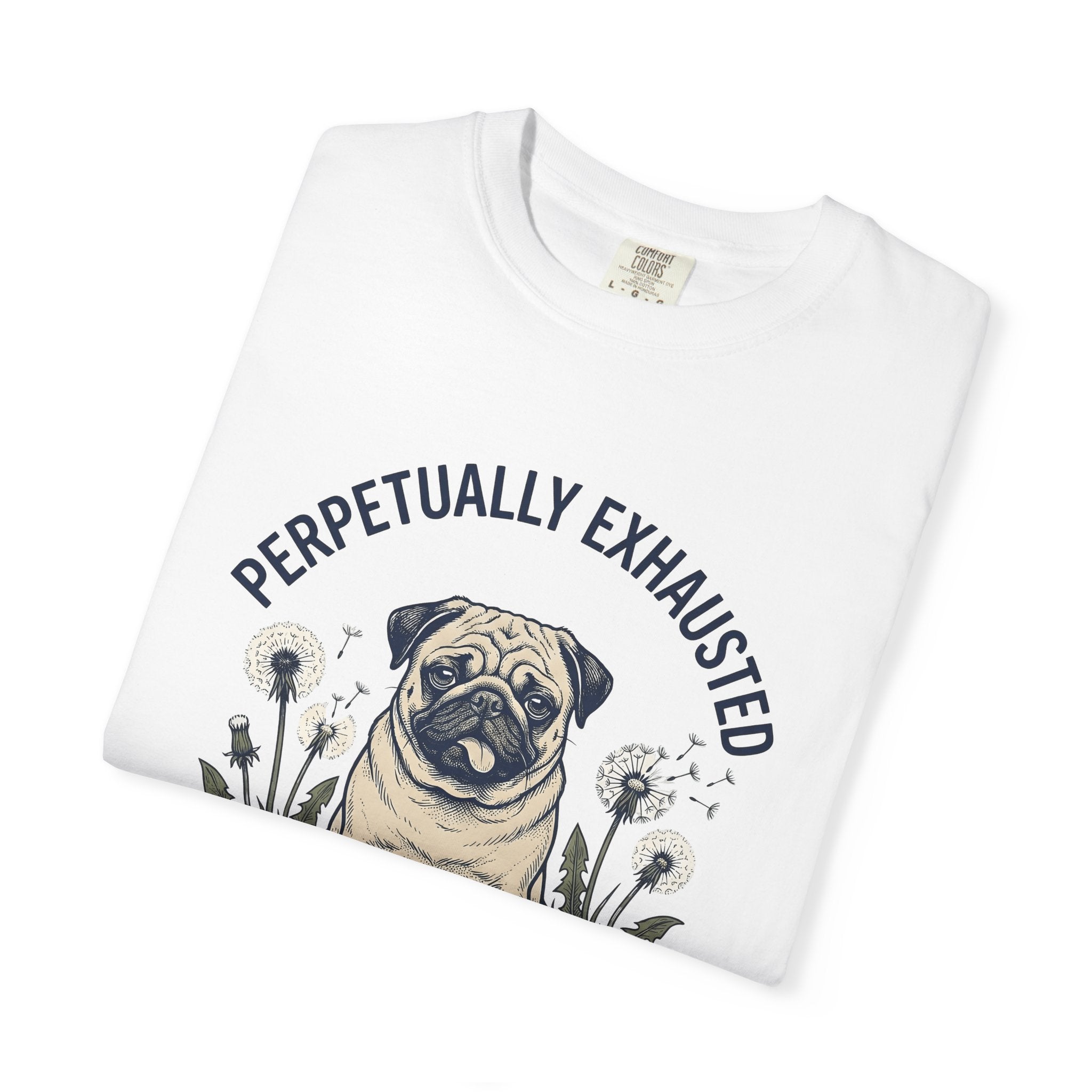Pug Dog Shirt Dog Humor Gift Women Hand Drawn Tee Puggle T-Shirt Dog Fan Illustrated Graphic Tshirt Vintage Dandelions Tshirt
