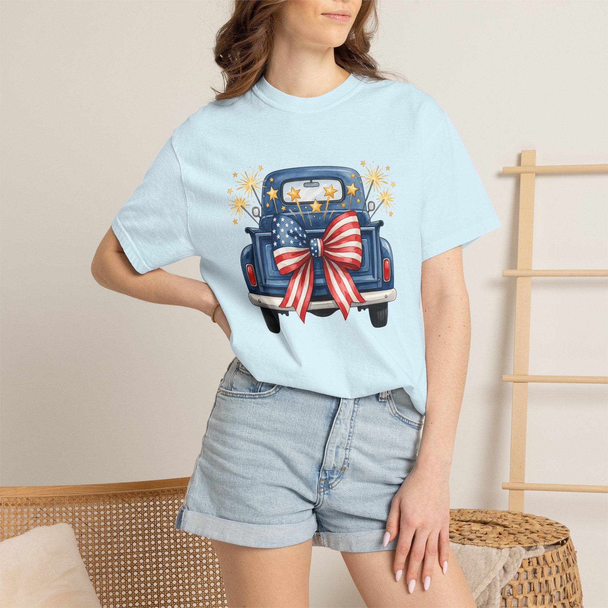 USA Truck Shirt America Freedom Gift Women Painted Tee Lorry T-Shirt American Fan Trucker Tshirt Liberty Graphic Classic Stars Bow Tshirt