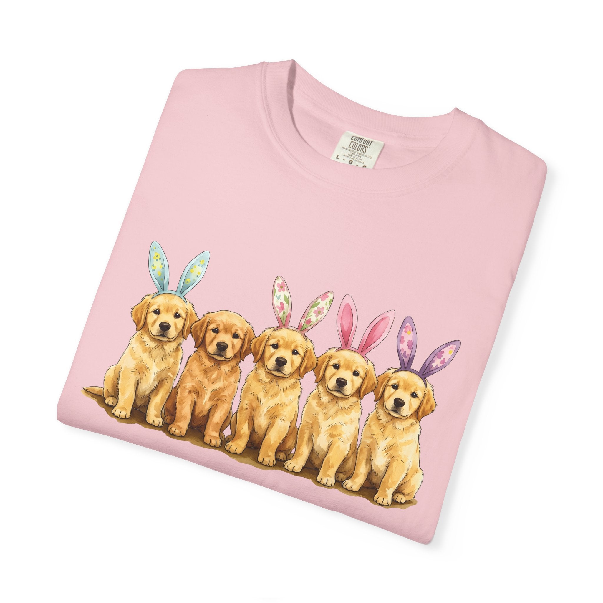 Golden Retriever Puppy Shirt Easter Companion Gift Women Pastel Tee Puppy T-Shirt Easter Fan Puppy Art Tshirt Friend Graphic Cartoon Bunny