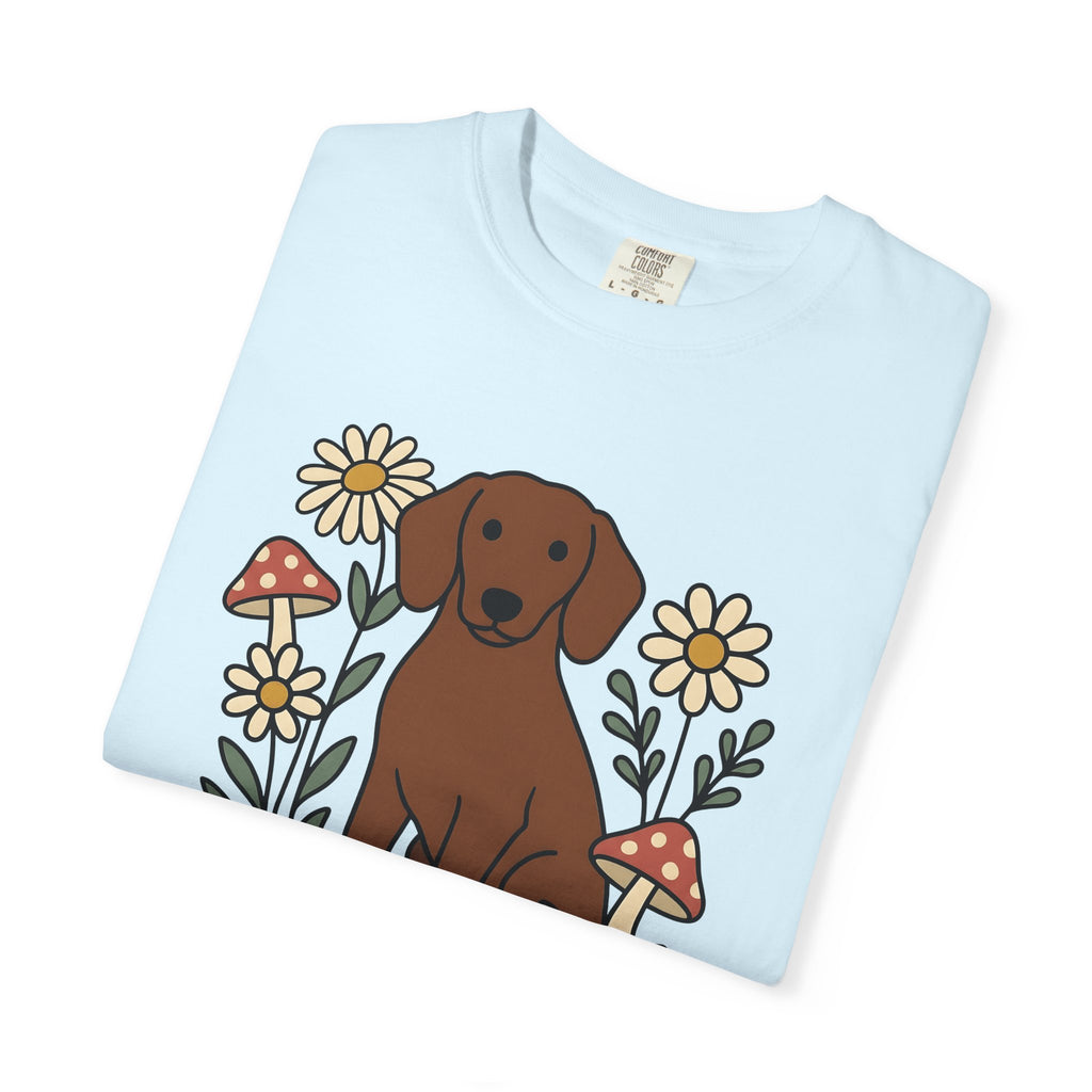 Tan Dog Shirt Dog Botanicals Gift Women Animated Tee Canine T-Shirt Dog Fan Cartoon Tshirt Floral Graphic Clean Garden Flowers Tshirt