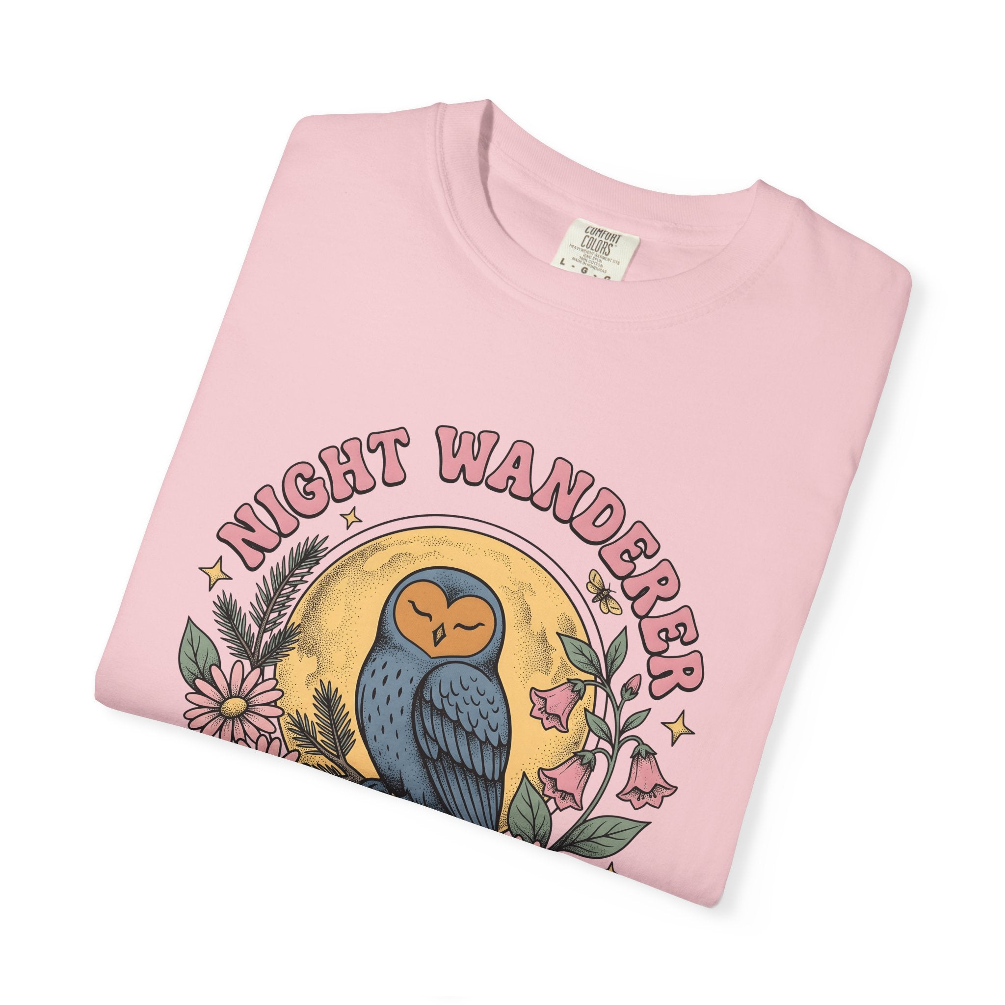 Owl Night Shirt Boho Chic Wilderness Gift Women Classic Tee Owl T-Shirt Hippie Fan Retro Tshirt Nature Graphic Doodle Garden Blooms Tshirt