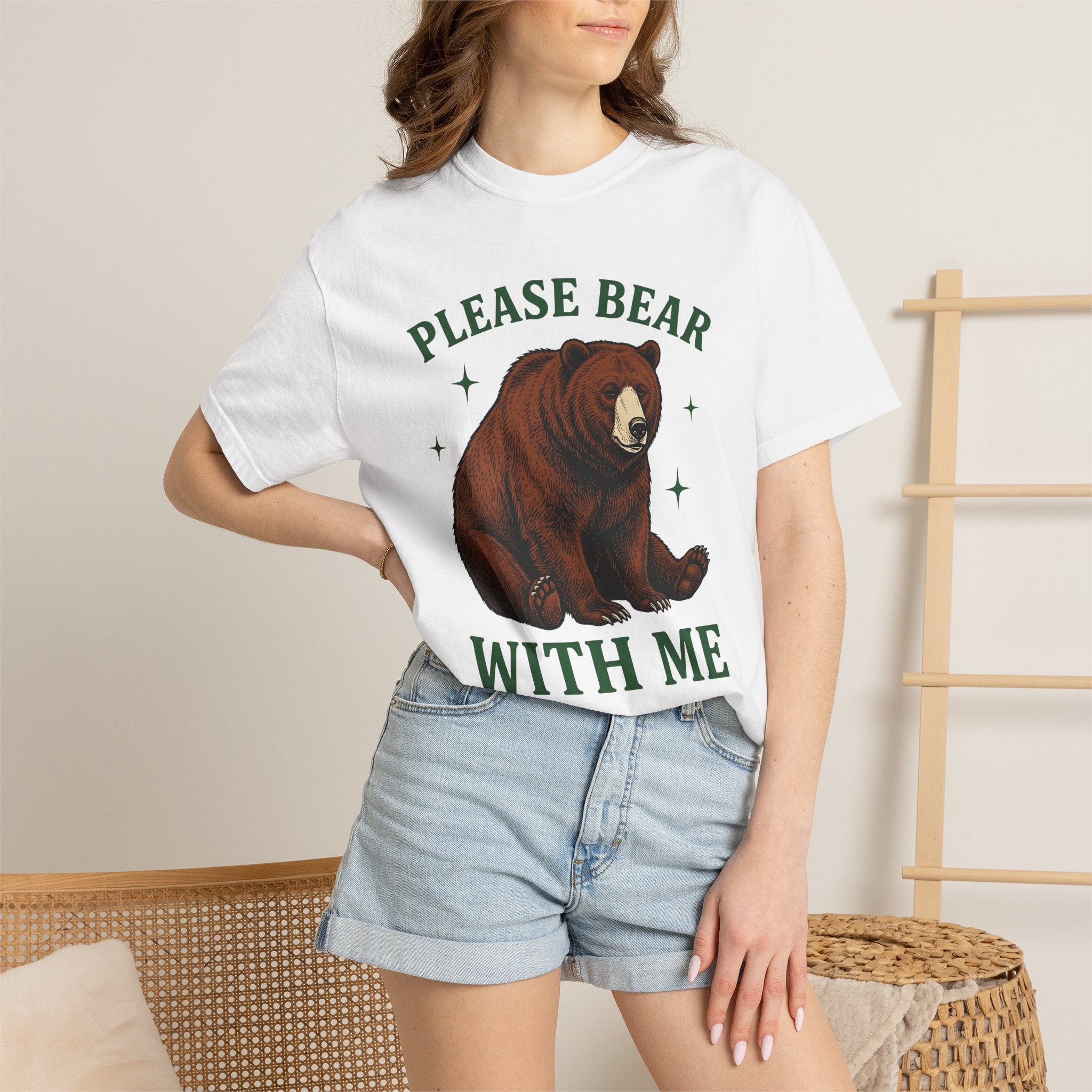 Brown Bear Shirt Funny Nature Gift Women Hand Drawn Tee Grizzly T-Shirt Humor Fan Illustrated Tshirt Wildlife Graphic Line Art Stars Tshirt