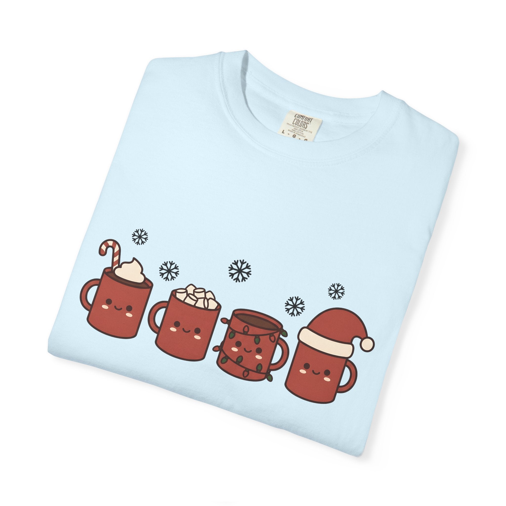 Adorable Hot Chocolate Mugs Shirt Christmas Holiday Gift Women Cartoon Tee Hot Chocolate Mugs T-Shirt Xmas Fan Comic Tshirt Seasonal Graphic