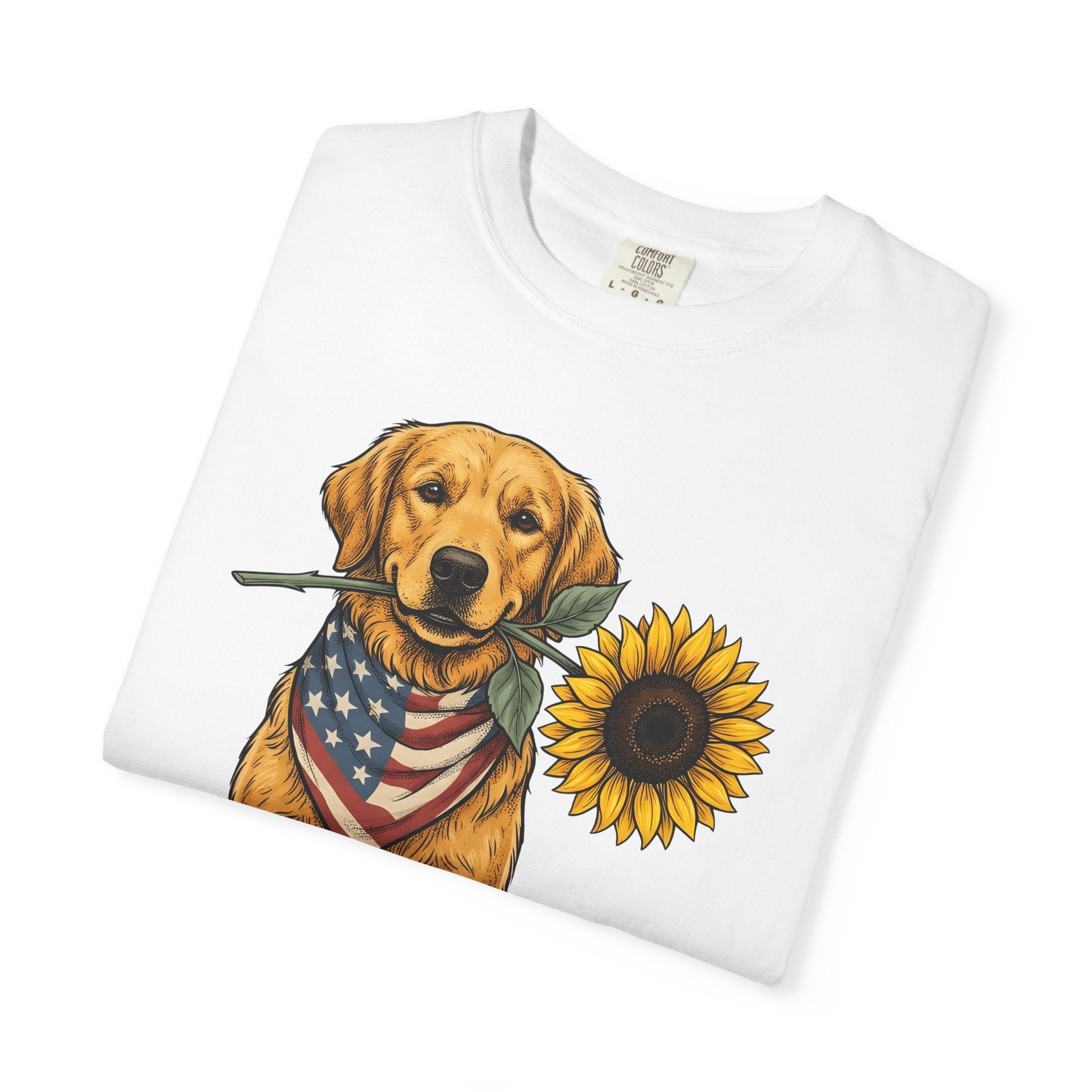 Golden Retriever Shirt Dog Patriotic Gift Women Vintage Tee Retriever T-Shirt Dog Fan Retro Tshirt American Graphic Hand Drawn Sunflower
