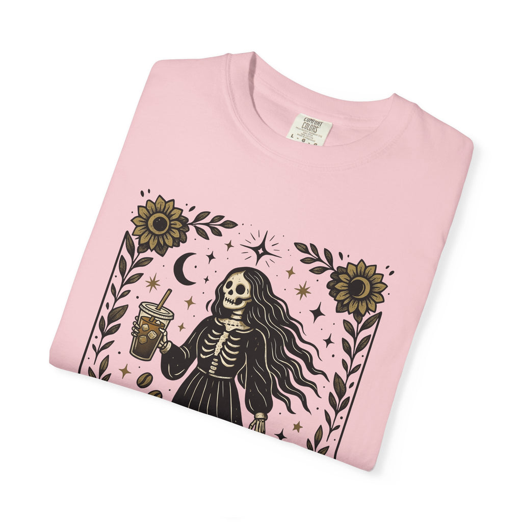 Skeleton Coffee Shirt Coffee Gothic Gift Women Boho Tee Coffee T-Shirt Coffee Fan Bohemian Tshirt Dark Graphic Vintage Sunflower Tshirt