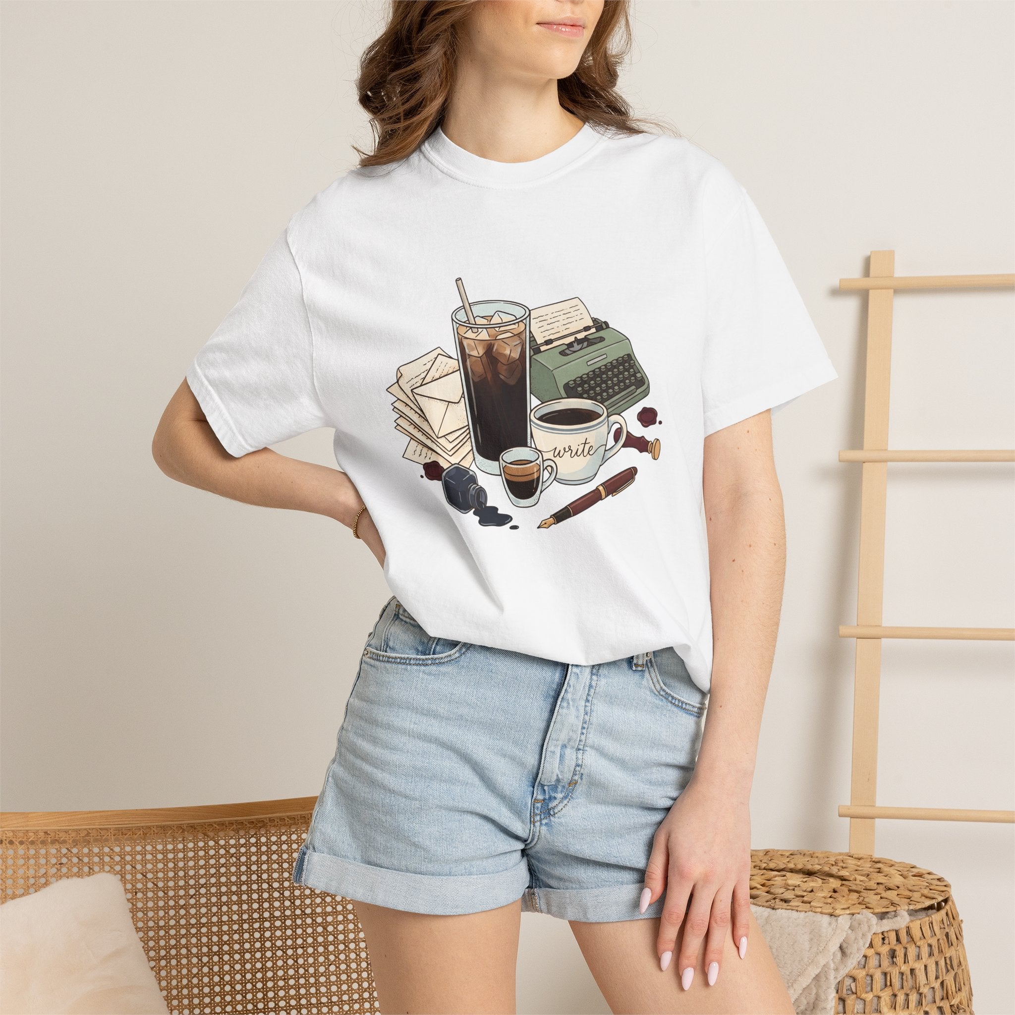 Espresso Drinks Shirt Coffee Novelist Gift Women Line Art Tee Coffee T-Shirt Coffee Fan Minimalist Graphic Illustration Writer Design Rustic