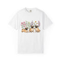 Pug Group Shirt Dog Plants Gift Women Line Art Tee Pug T-Shirt Dog Fan Poodle Illustration Botanical Graphic Gouache Flower Bouquet Tshirt