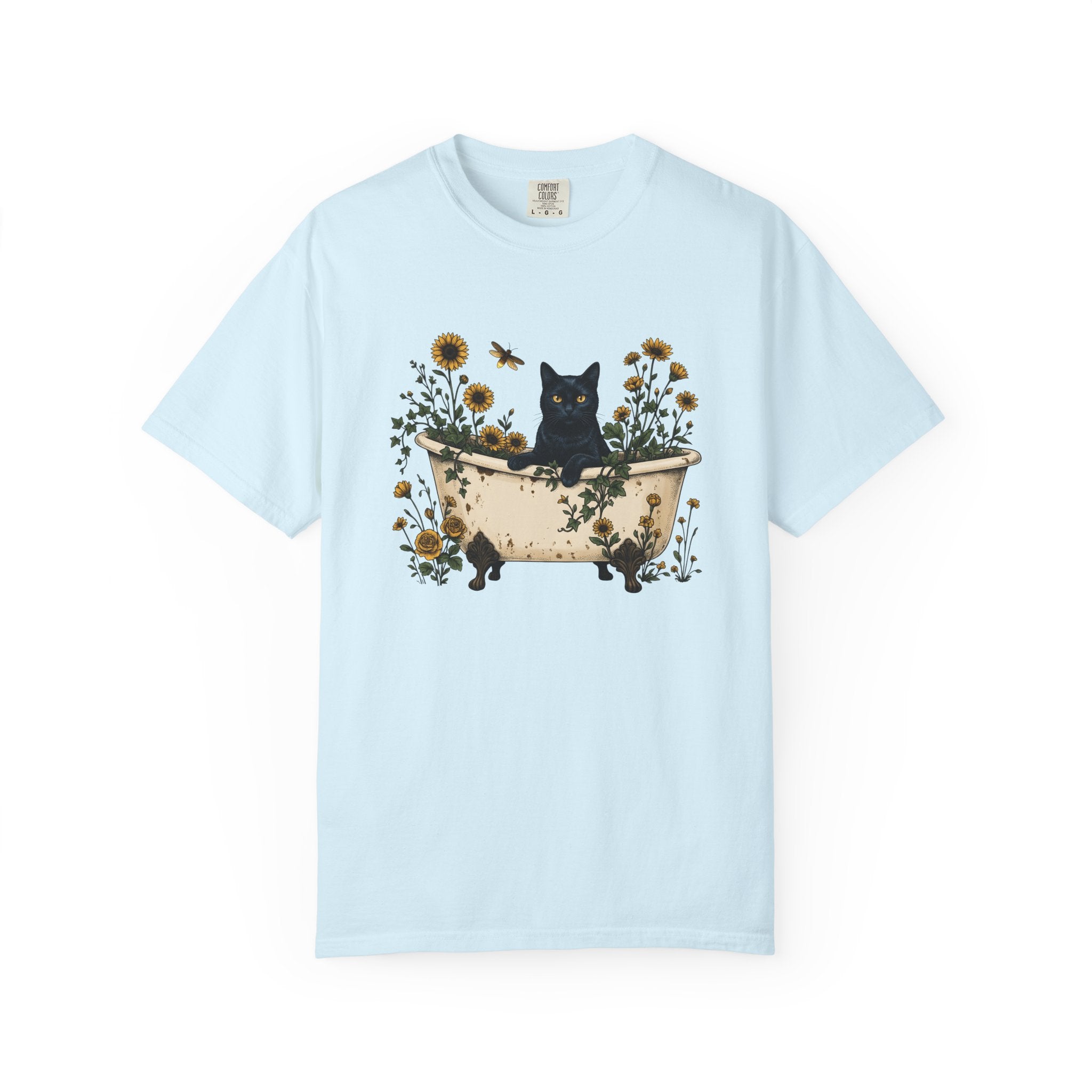 Black Cat Bathtub Shirt Cottagecore Floral Gift Women Botanical Tee Cat Bathtub T-Shirt Home Decor Enthusiast Botanical Tshirt Floral