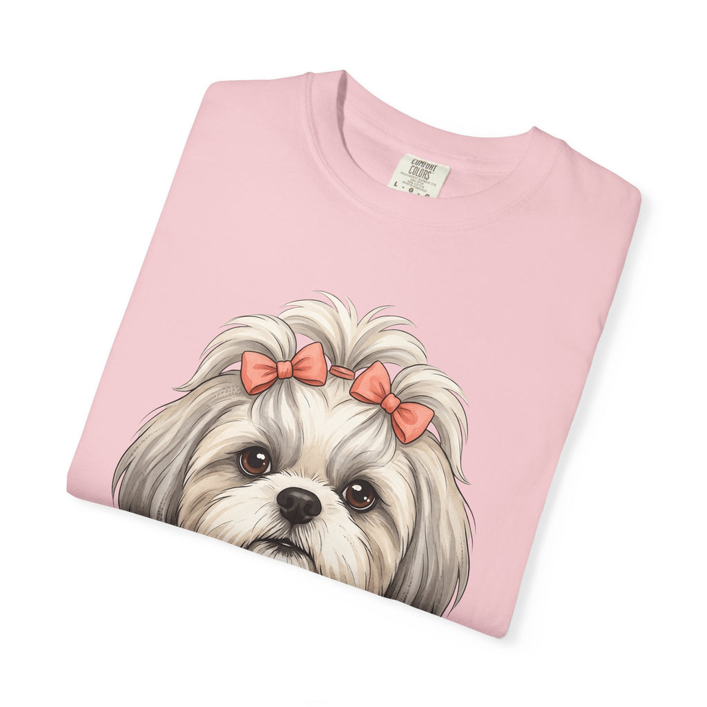 Shih Tzu Dog Shirt Dog Pet Gift Women Cute Tee Dog T-Shirt Dog Fan Puppy Tshirt Pet Graphic Hand Drawn Bow Tshirt