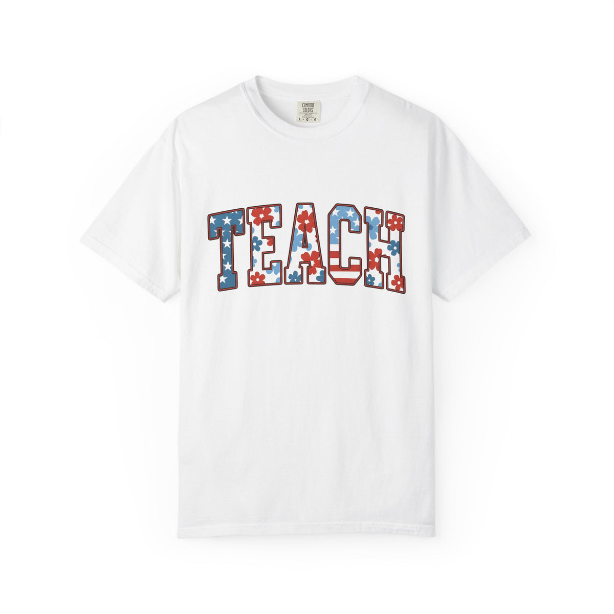 Patriotic Floral Text Shirt America Teacher Unisex Gift Bold Tee Floral