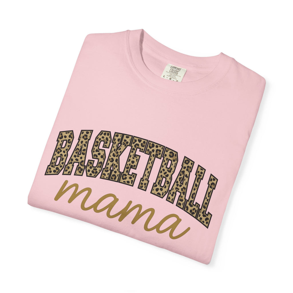 Leopard Design Basketball Font Shirt Moms Exercise Gift Women Heavy Tee Basketball Typography T-Shirt Motherhood Enthusiast Bold Tshirt