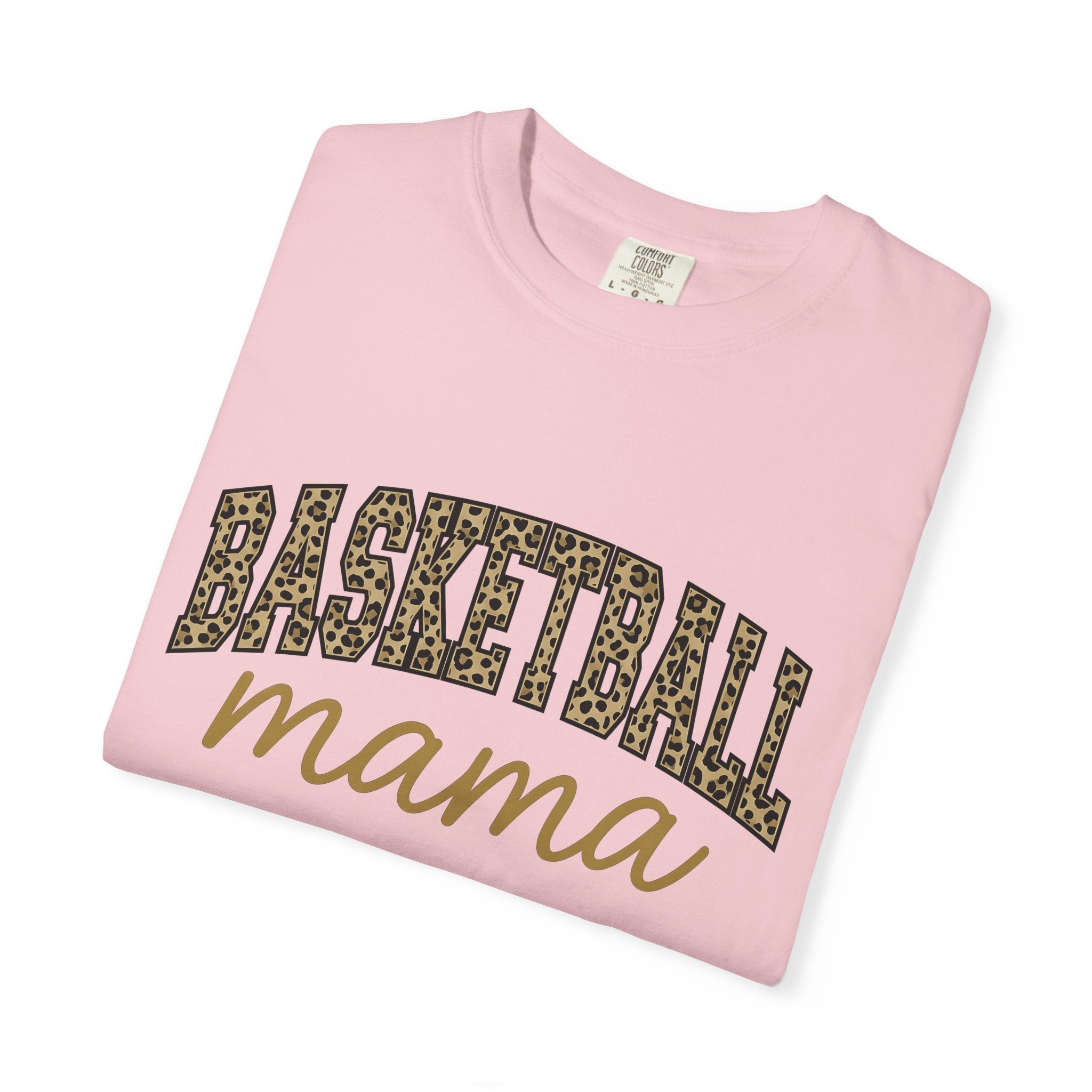 Leopard Design Basketball Font Shirt Moms Exercise Gift Women Heavy Tee Basketball Typography T-Shirt Motherhood Enthusiast Bold Tshirt