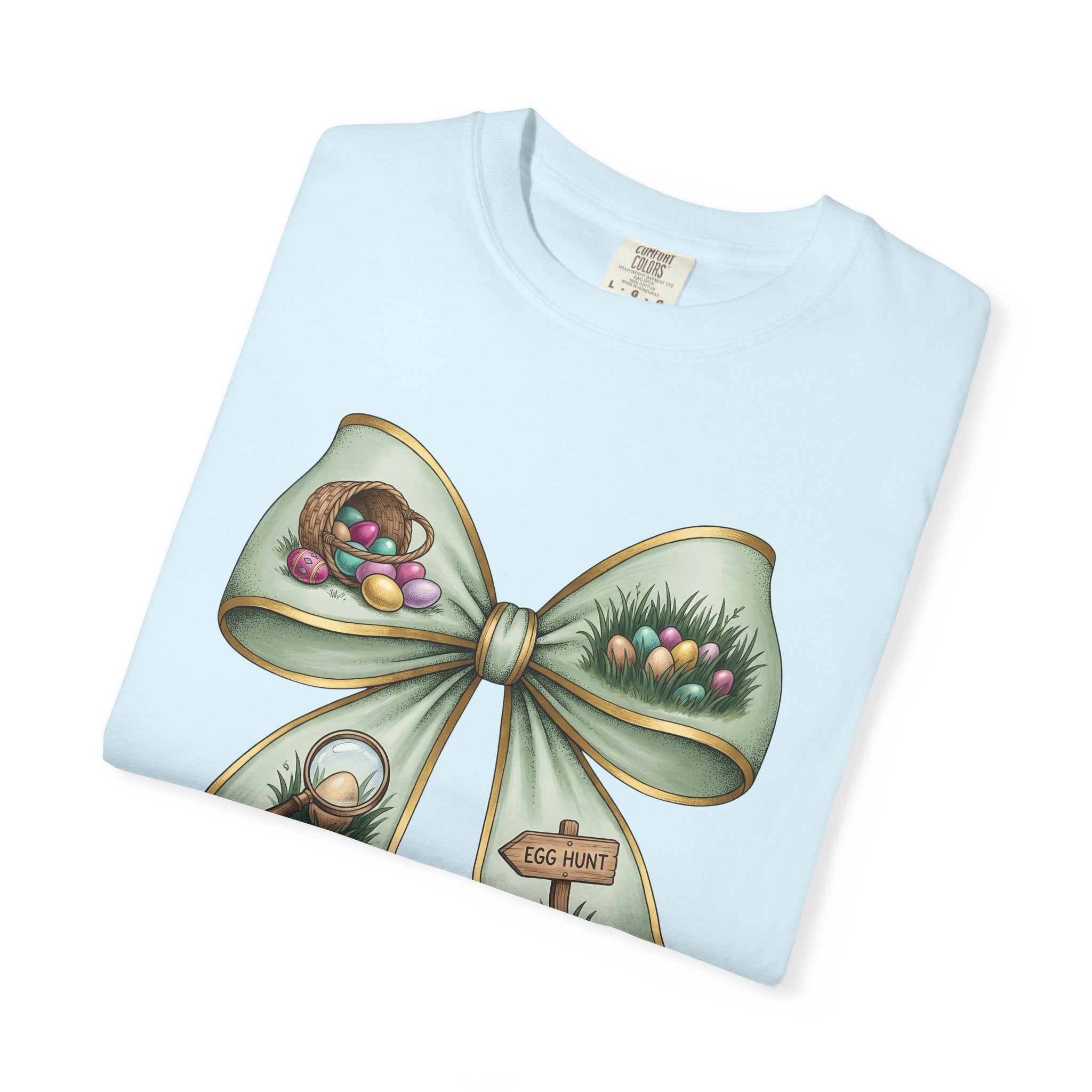 Easter Bow Shirt Easter Spring Gift Women Hand Drawn Tee Easter Bunny T-Shirt Easter Fan Easter Art Tshirt Spring Design Vintage Egg Basket