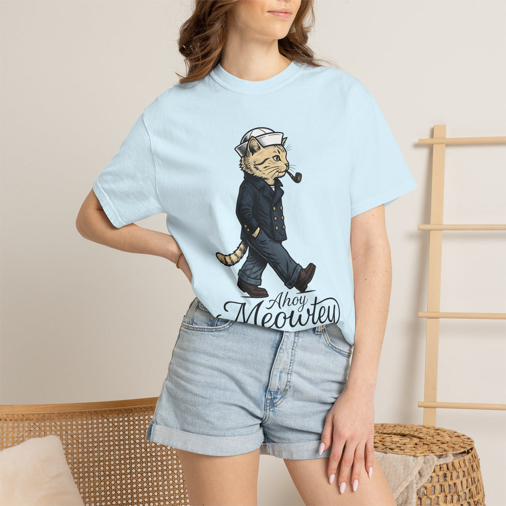 Sailor Cat Shirt Cat Humor Gift Women Vintage Tee Kitty Cat T-Shirt Feline Fan Retro Tshirt Funny Graphic Hand Drawn Pipe Tshirt