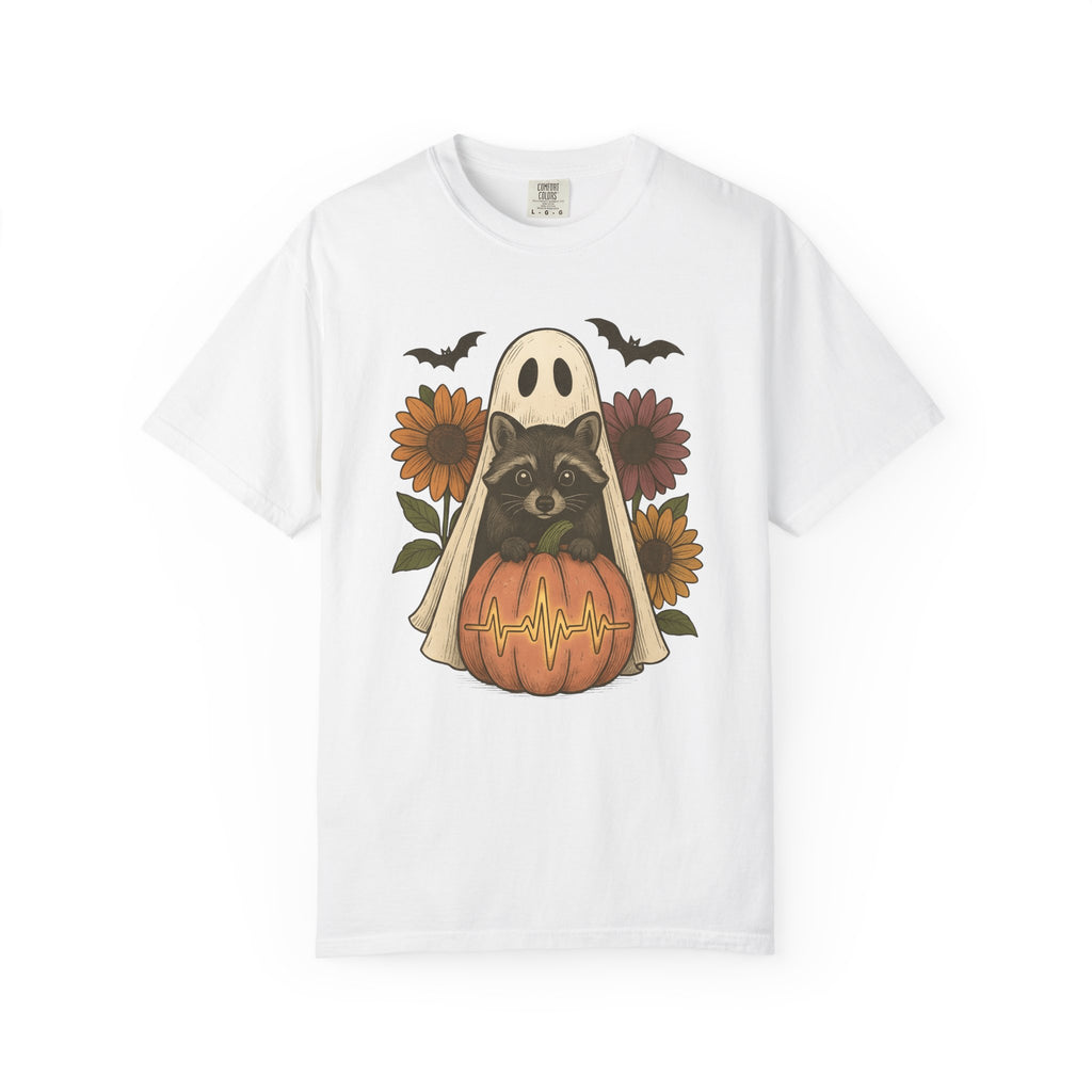 Raccoon Ghost Pumpkin Shirt Halloween Animal Gift Women Vintage Tee Trash Panda T-Shirt Spooky Fan Retro Tshirt Wildlife Graphic Hand Drawn
