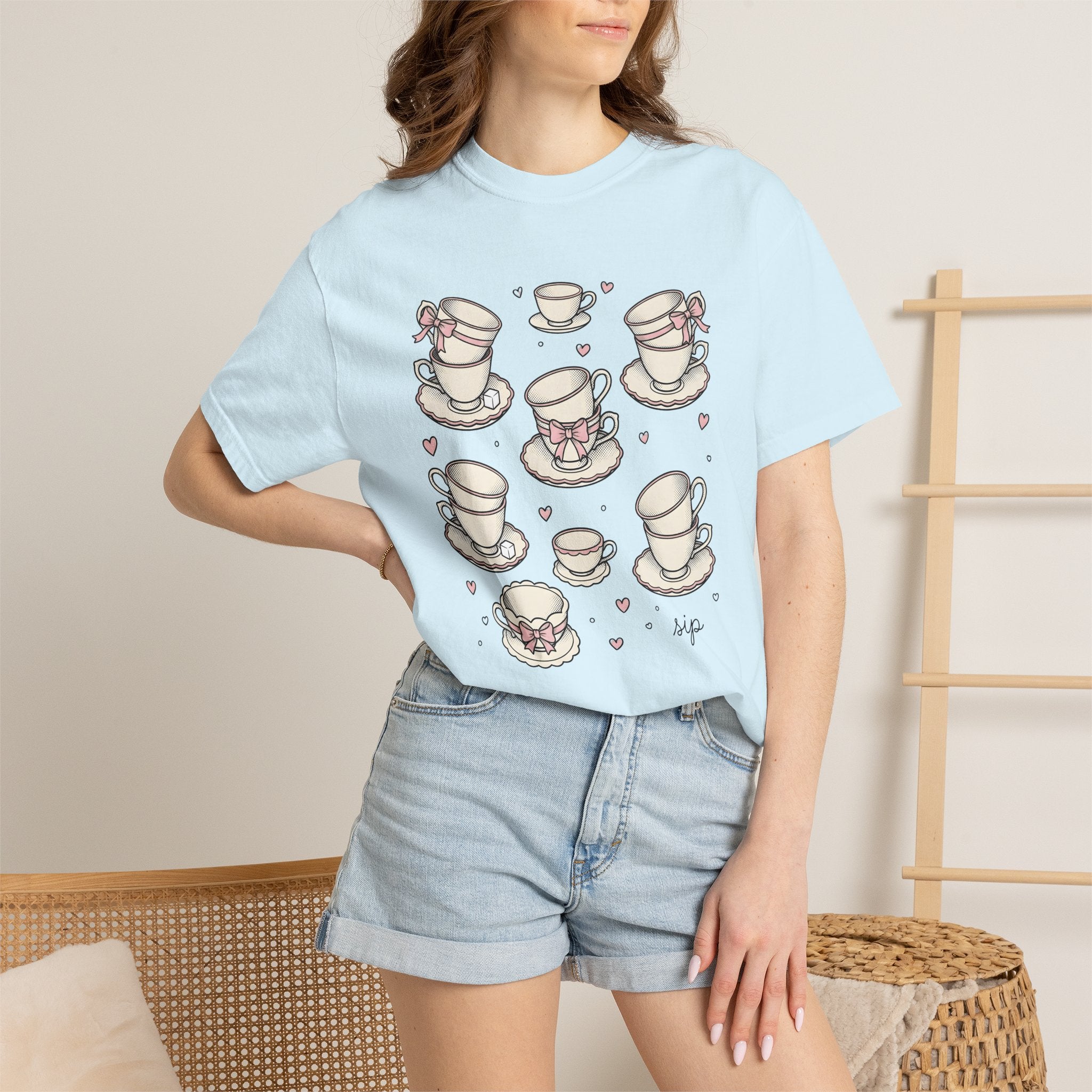 Tea Cups Shirt Coffee Tea Gift Women Kawaii Tee Teacup T-Shirt Coffee Fan Tea Mug Graphic Vintage Bows Tshirt