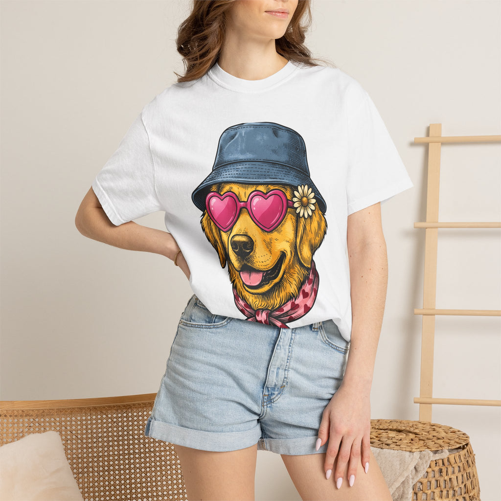 Golden Retriever Shirt St Valentines Day Pet Owner Gift Women Cartoon Tee Retriever T-Shirt Valentines Fan Comic Tshirt Dog Owner Graphic