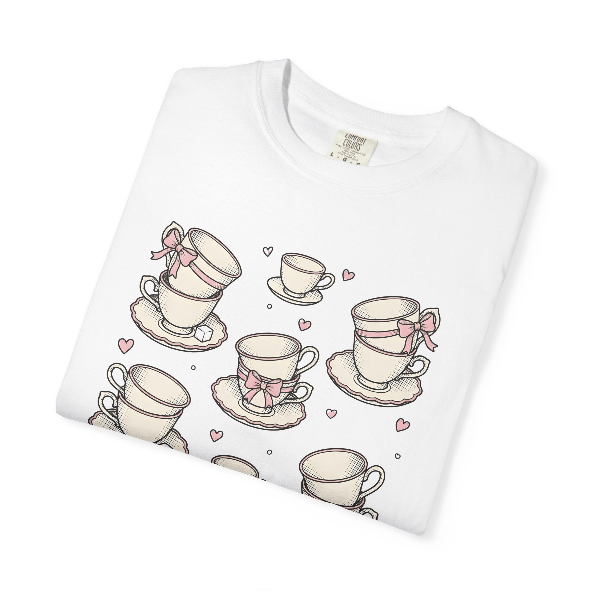 Tea Cups Shirt Coffee Tea Gift Women Kawaii Tee Teacup T-Shirt Coffee Fan Tea Mug Graphic Vintage Bows Tshirt