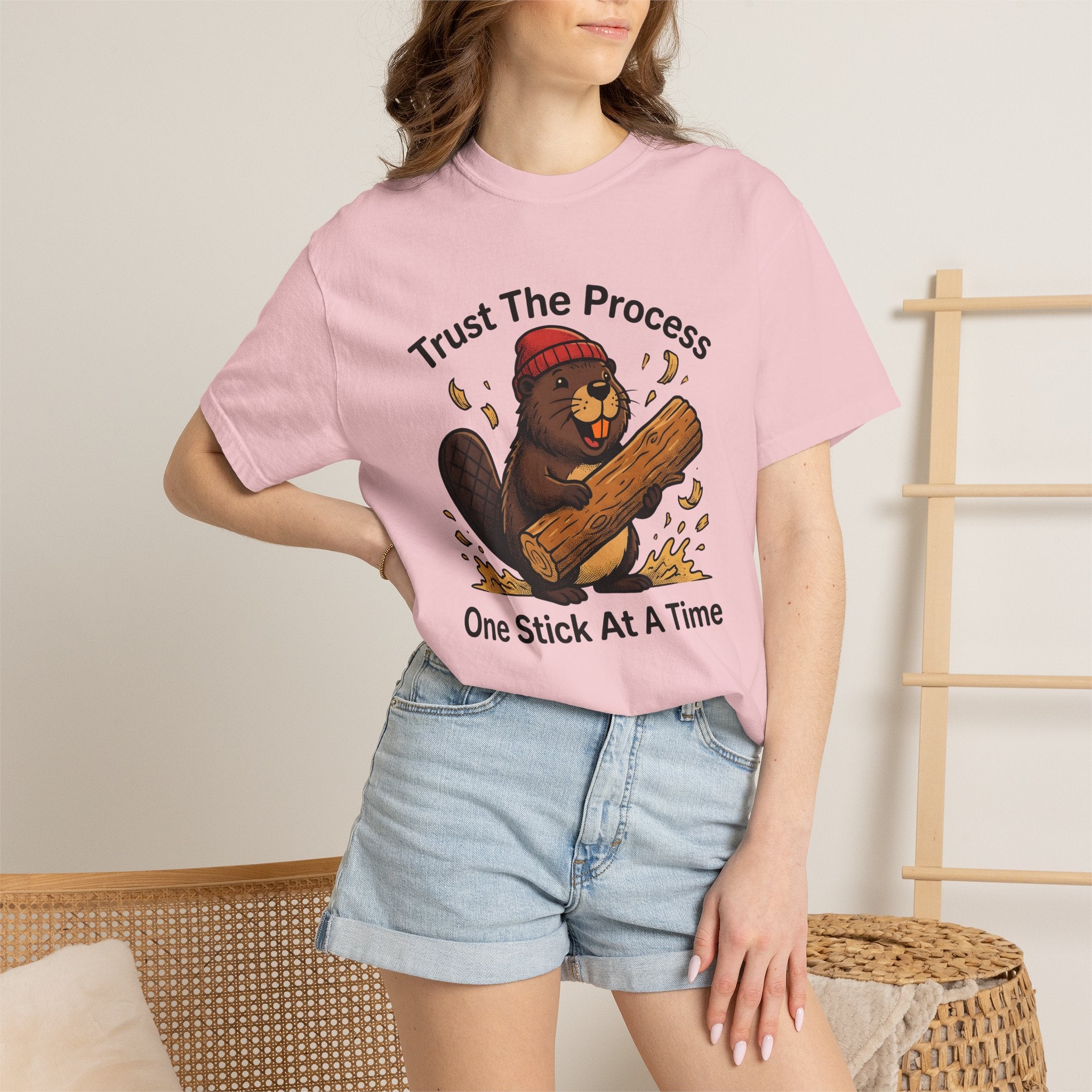 Beaver Log Shirt Funny Animal Gift Women Cartoon Tee Dam T-Shirt Humor Fan Comic Tshirt Wildlife Graphic Vintage Red Beanie Tshirt