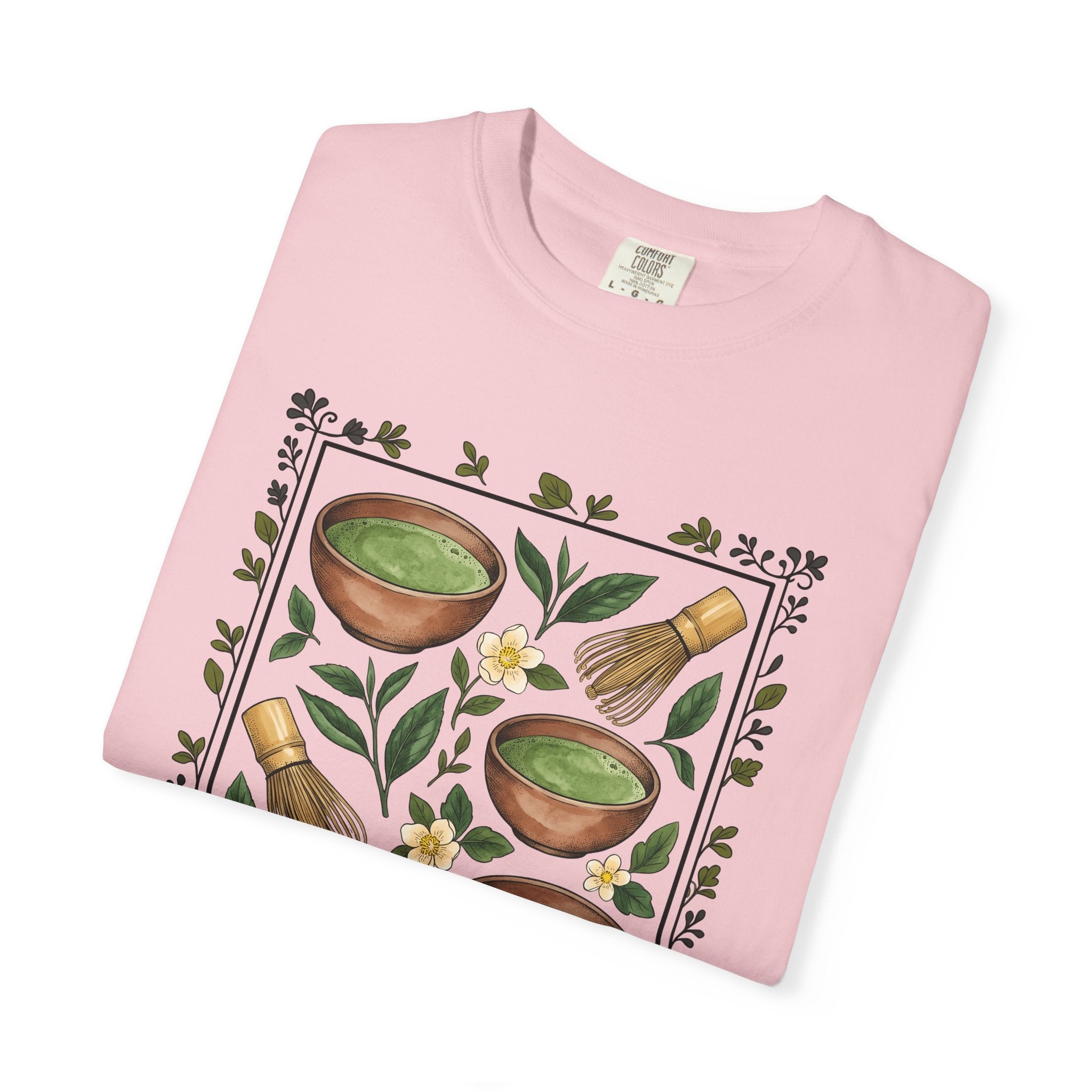 Green Tea Bowls Shirt Drinks Cuisine Gift Women Floral Tee Tea Bowls T-Shirt Beverage Fan Tea Tshirt Food Graphic Retro Bamboo Whisk Tshirt