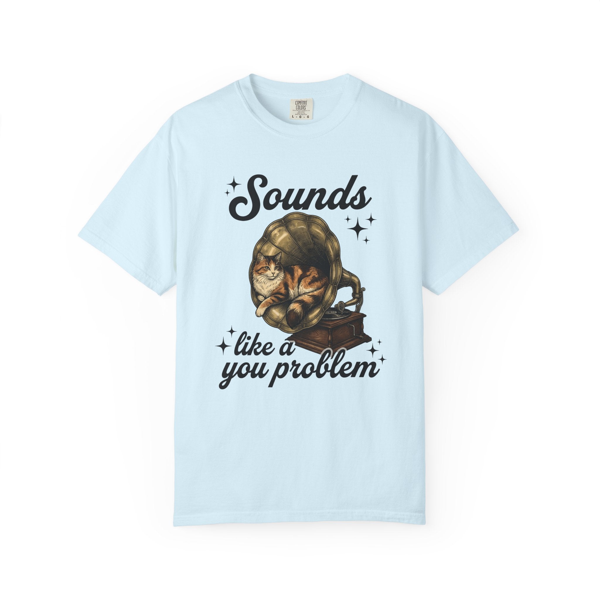 Cat Gramophone Shirt Cat Music Gift Women Vintage Tee Phonograph T-Shirt Feline Fan Retro Tshirt Melody Graphic Hand Drawn Stars Tshirt