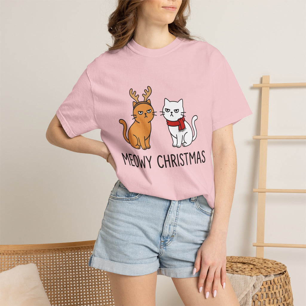 Cat Couple Shirt Christmas Animals Gift Women Comic Tee Kitty Couple T-Shirt Xmas Fan Feline Tshirt Cartoon Graphic Illustration Simple