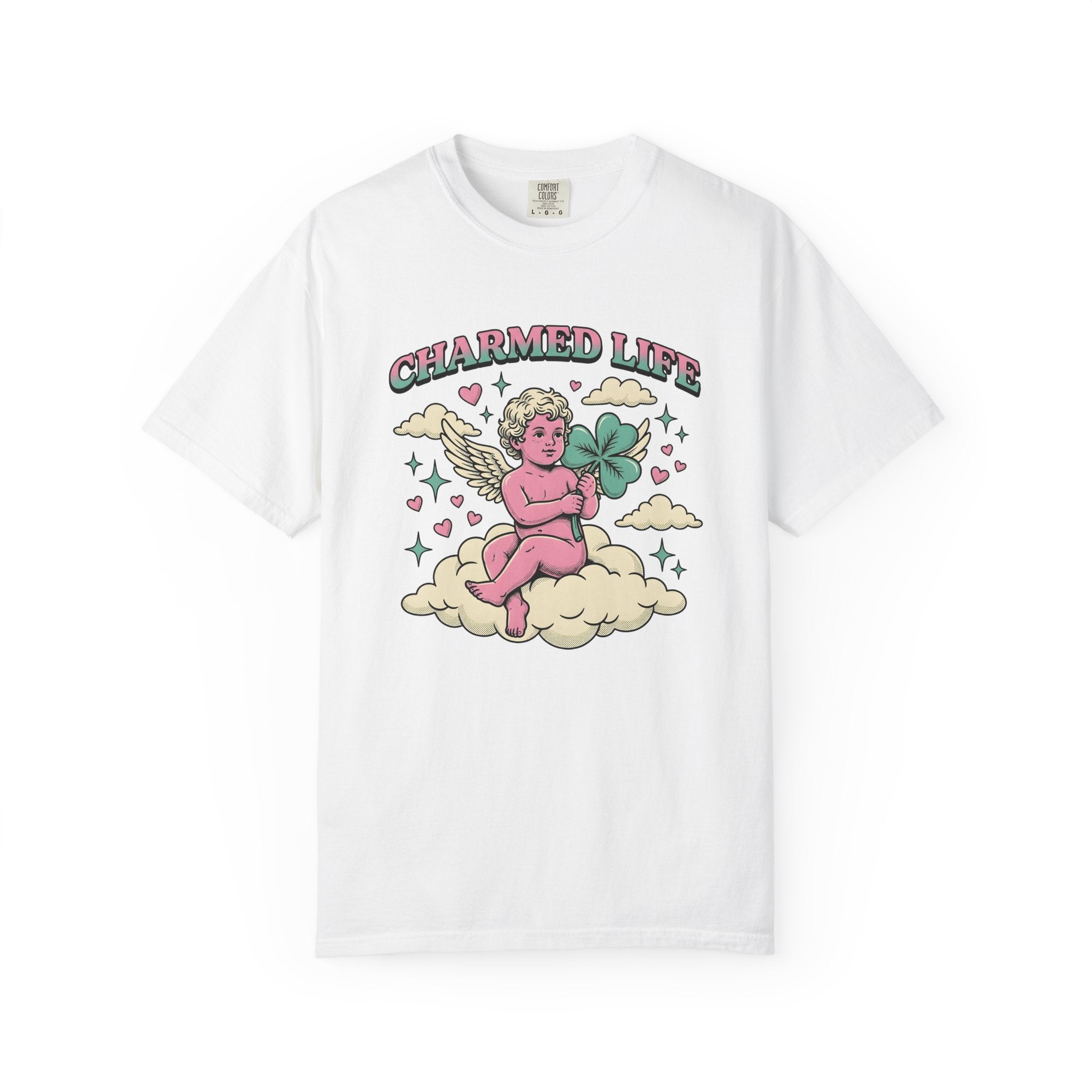 Angel Clover Shirt St Patricks Day Luck Gift Women Vintage Tee Shamrock T-Shirt St Patricks Fan Irish Tshirt Fortune Graphic Retro Cloud