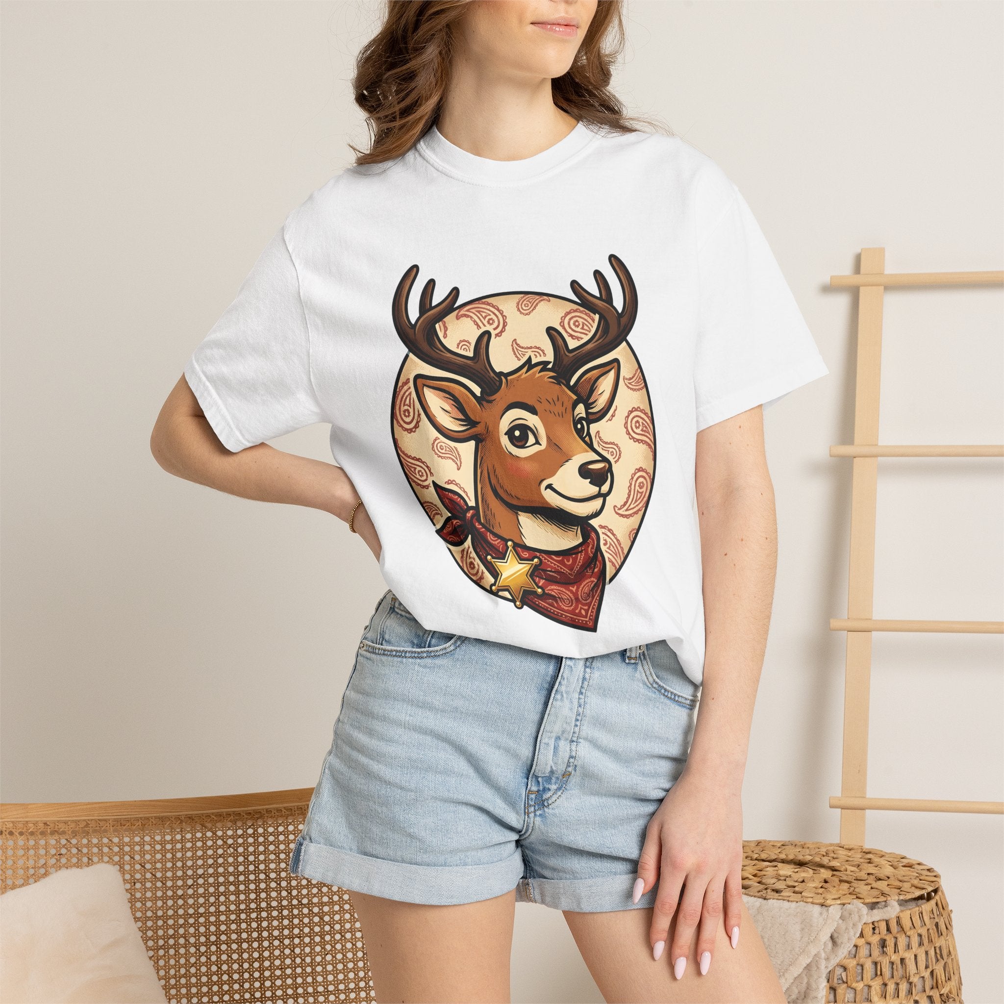 Elk Marshal Shirt Christmas Cowboy Gift Women Comic Tee Wapiti T-Shirt Christmas Fan Comic Tshirt Rodeo Graphic Retro Scarf Tshirt