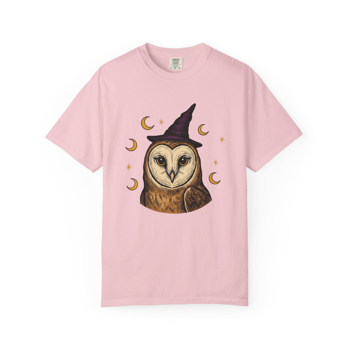 Owl Wizard Hat Shirt Halloween Wildlife Gift Women Sketch Tee Wizard Hat T-Shirt Horror Fan Drawing Graphic Retro Moon Phases Tshirt