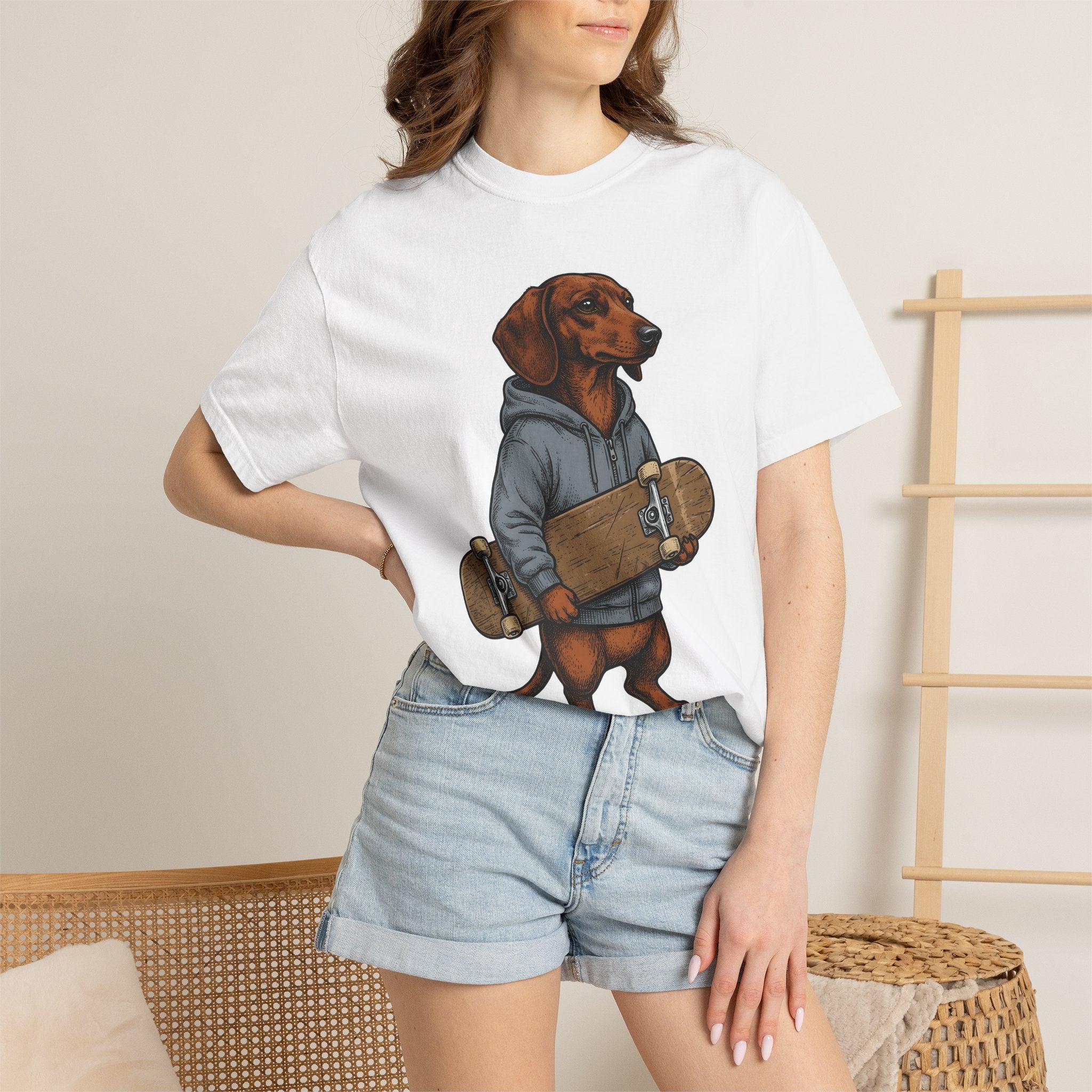 Dachshund Skateboard Shirt Dog Cruiser Gift Women Animated Tee Wiener Dog T-Shirt Dog Fan Cartoon Tshirt Cruiser Graphic Old School Pullover