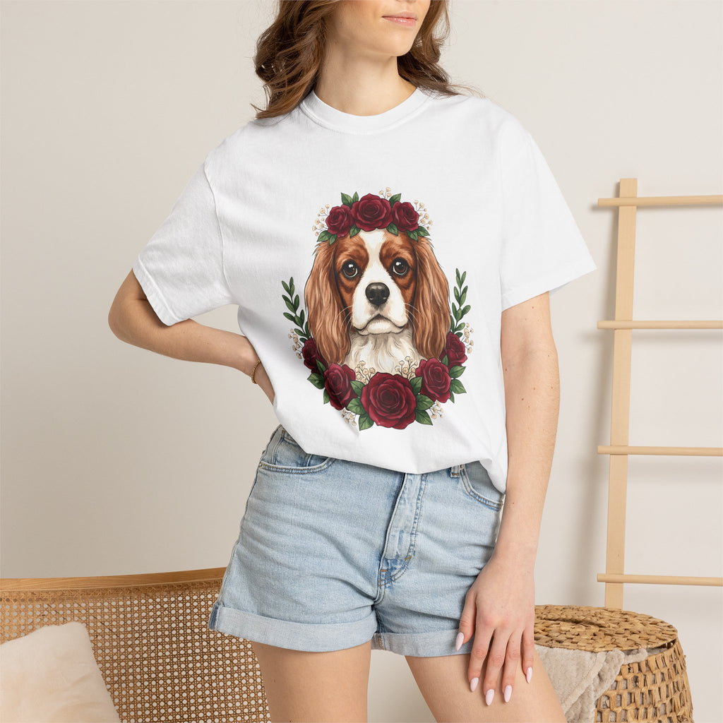 Cavalier King Charles Spaniel Shirt Dog Petals Gift Women Flower Art Tee Spaniel T-Shirt Dog Fan Floral Tshirt Floral Graphic Paint Blossom