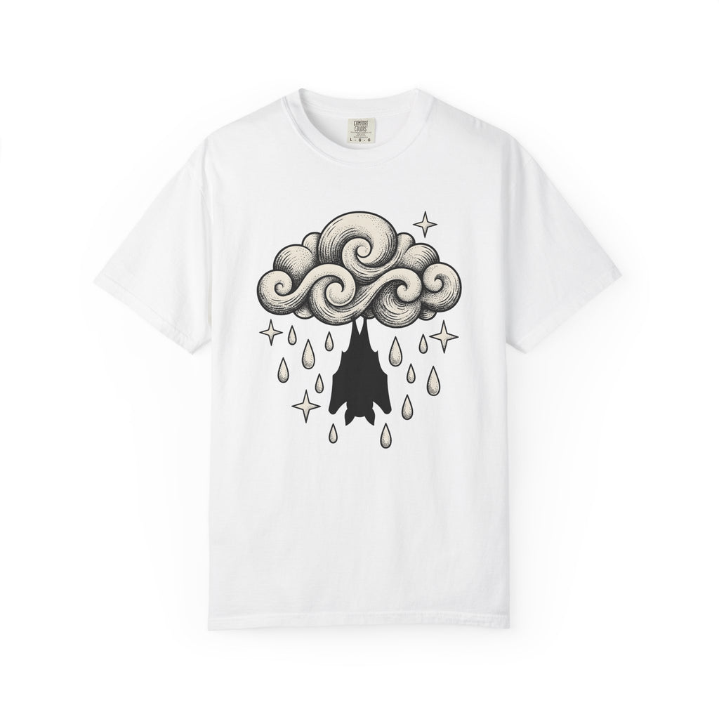 Bat Cloud Shirt Boho Chic Supernatural Gift Women Cartoon Tee Storm Cloud T-Shirt Bohemian Fan Comic Tshirt Paranormal Graphic Faded Glitter