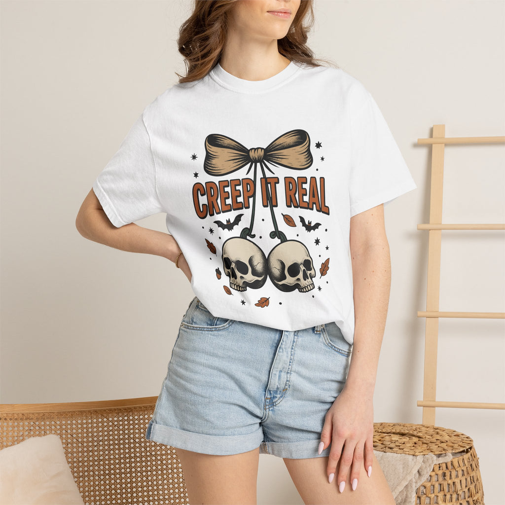 Skulls Bow Shirt Halloween Gothic Gift Women Vintage Tee Skull T-Shirt Horror Fan Retro Tshirt Dark Graphic Hand Drawn Bats Tshirt