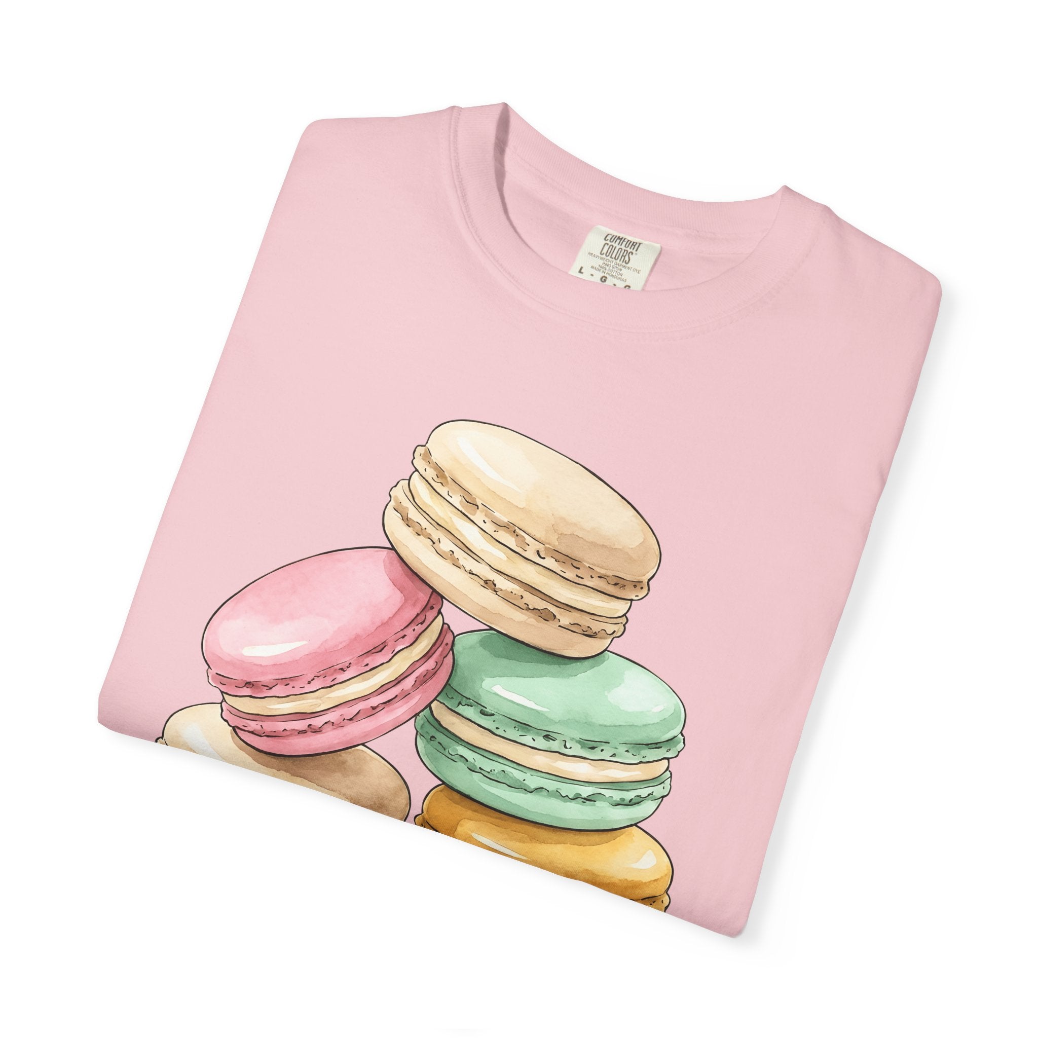Macaron Stack Shirt Desserts Confections Gift Women Hand Painted Tee Macarons T-Shirt Pastry Fan Watercolor Tshirt Sweet Treats Graphic